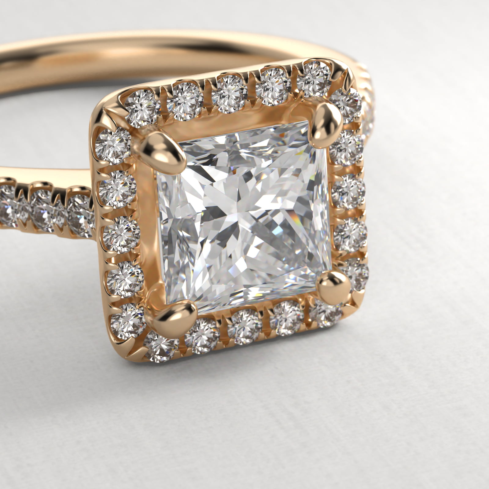 Pavé Halo And Shank Diamond Engagement Ring In 18K Yellow Gold