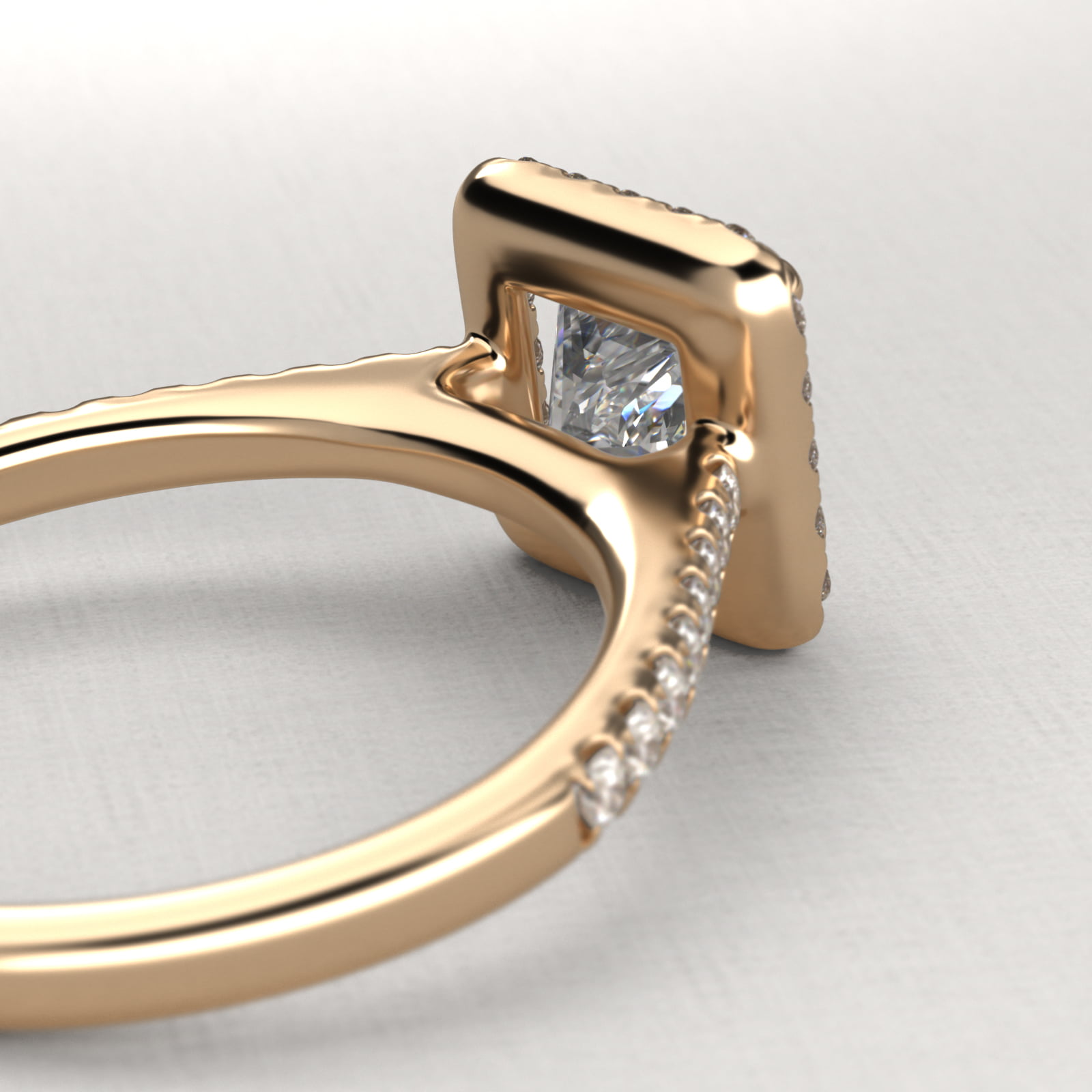 Pavé Diamond Halo Engagement Ring In 14K Yellow Gold (Princess)