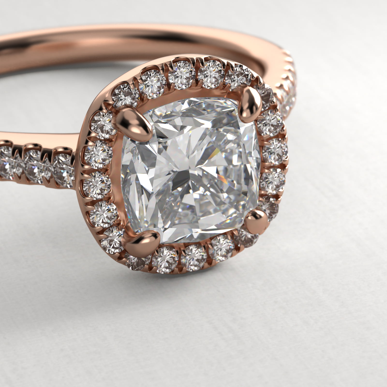Pavé Diamond Halo Engagement Ring In 14K Rose Gold (Cushion, Emerald, Radiant)