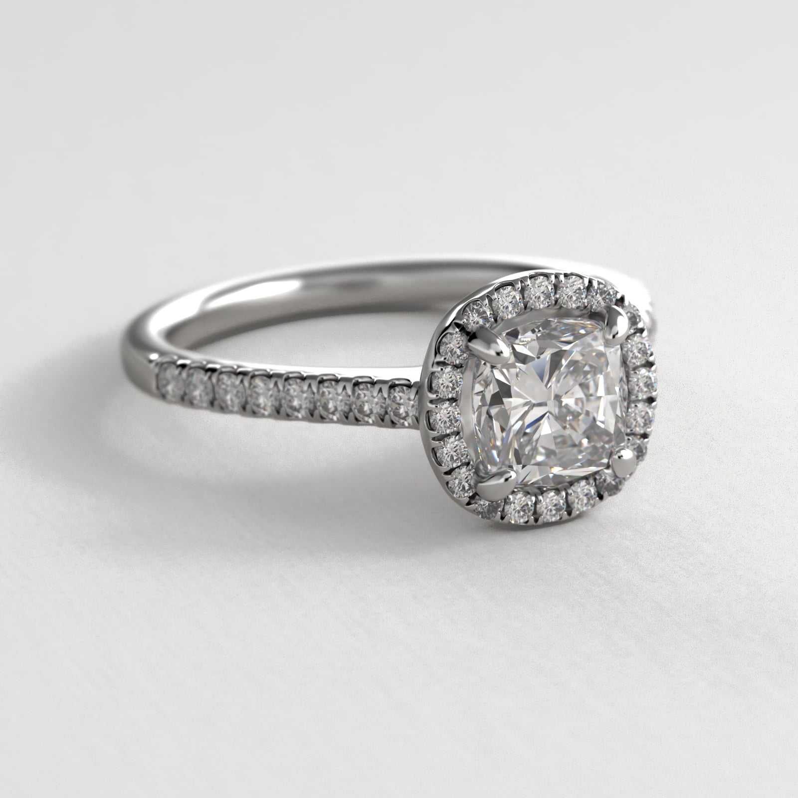 Pavé Halo And Shank Diamond Engagement Ring In Platinum (Cushion, Emerald, Radiant)