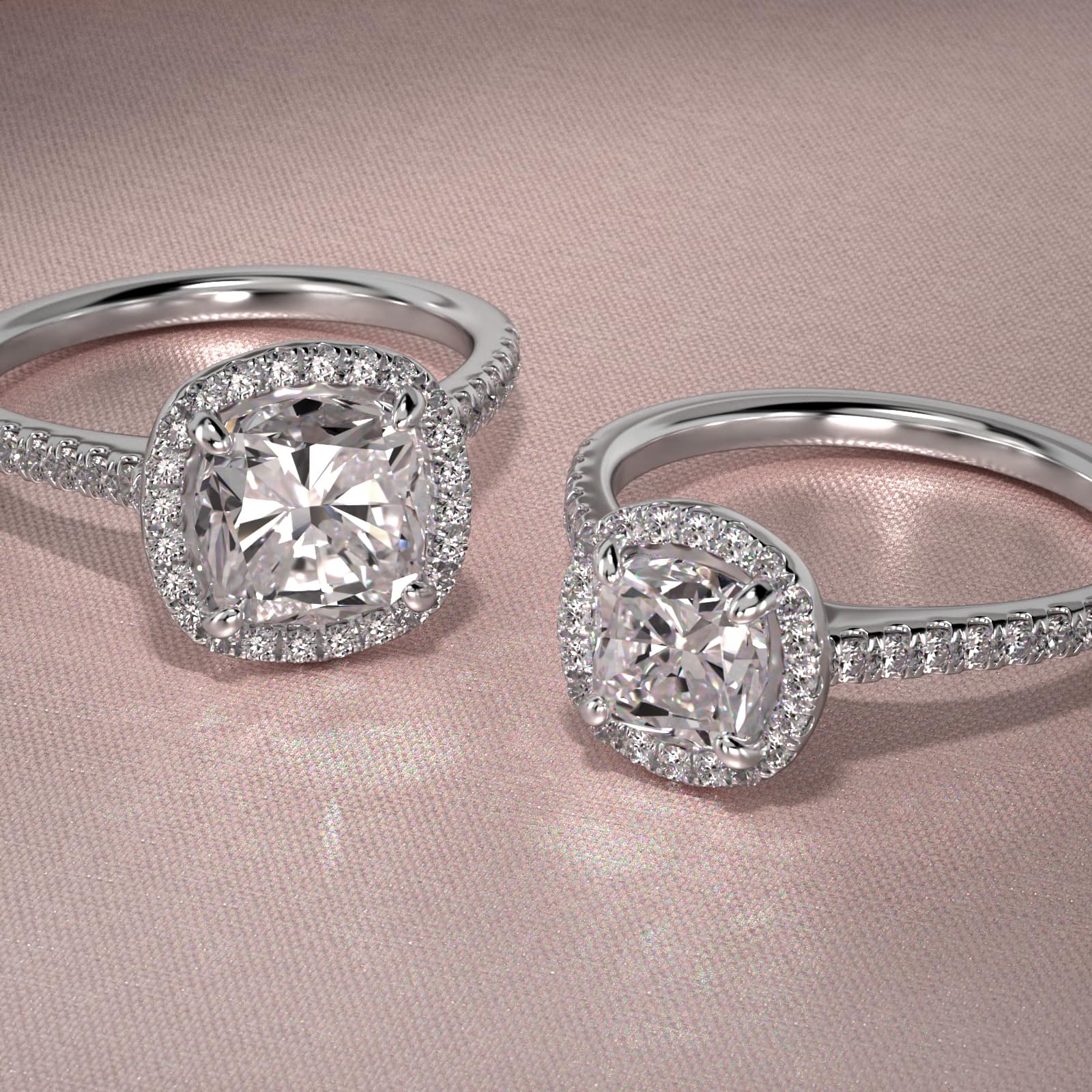 Pavé Halo And Shank Diamond Engagement Ring In 14K White Gold (Cushion, Emerald, Radiant)