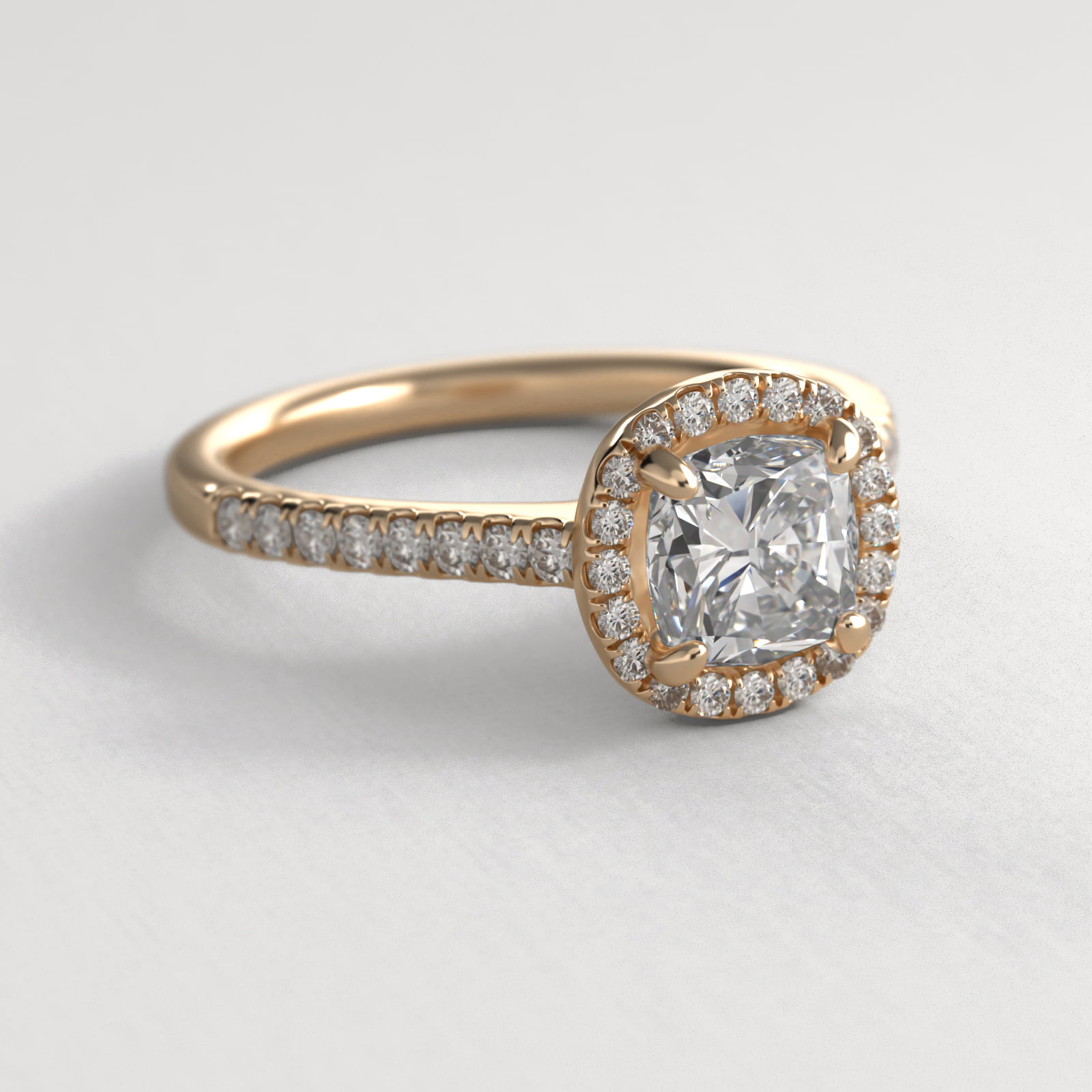 Pavé Halo And Shank Diamond Engagement Ring In 18K Yellow Gold (Cushion, Emerald, Radiant)