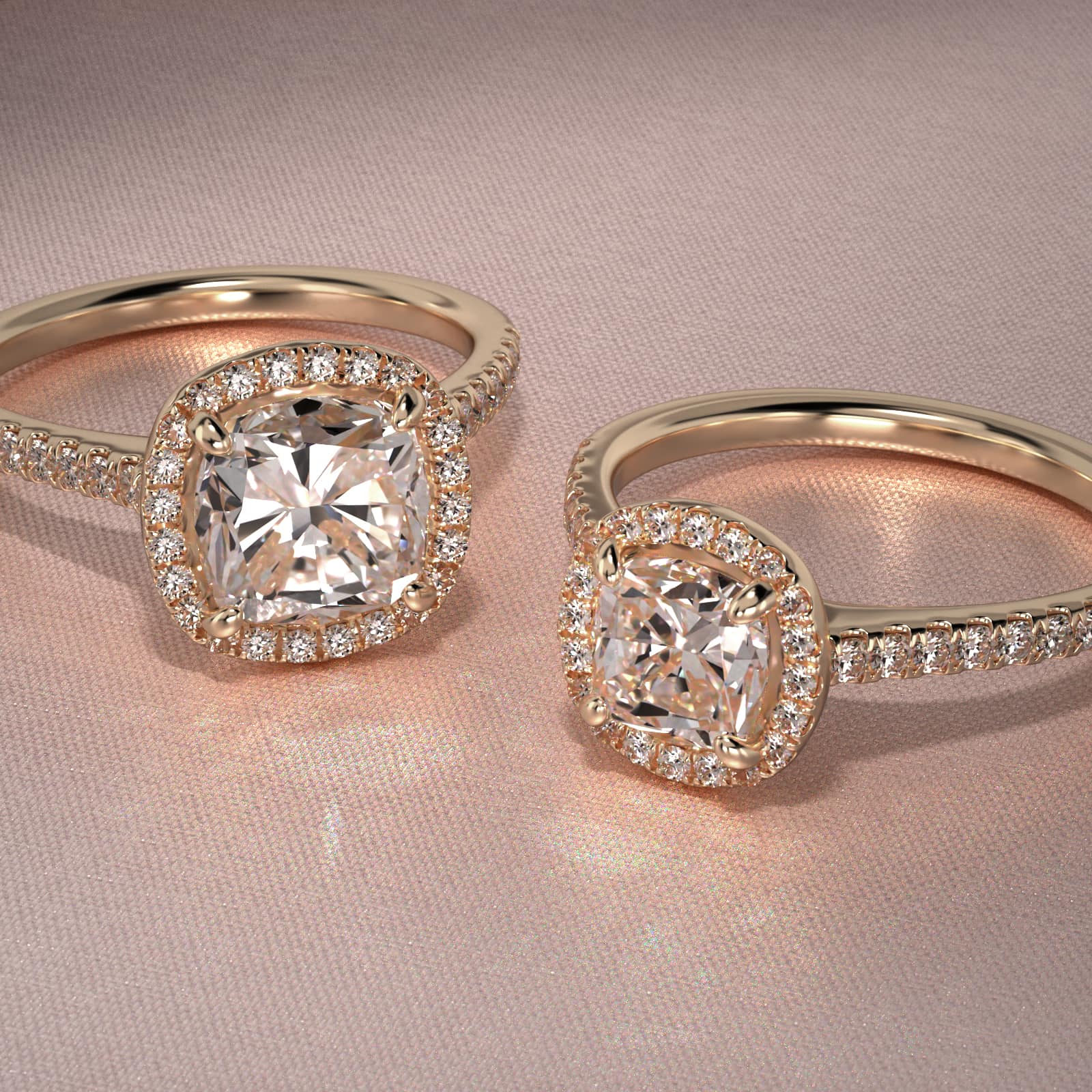 Pavé Halo And Shank Diamond Engagement Ring In 18K Yellow Gold (Cushion, Emerald, Radiant)