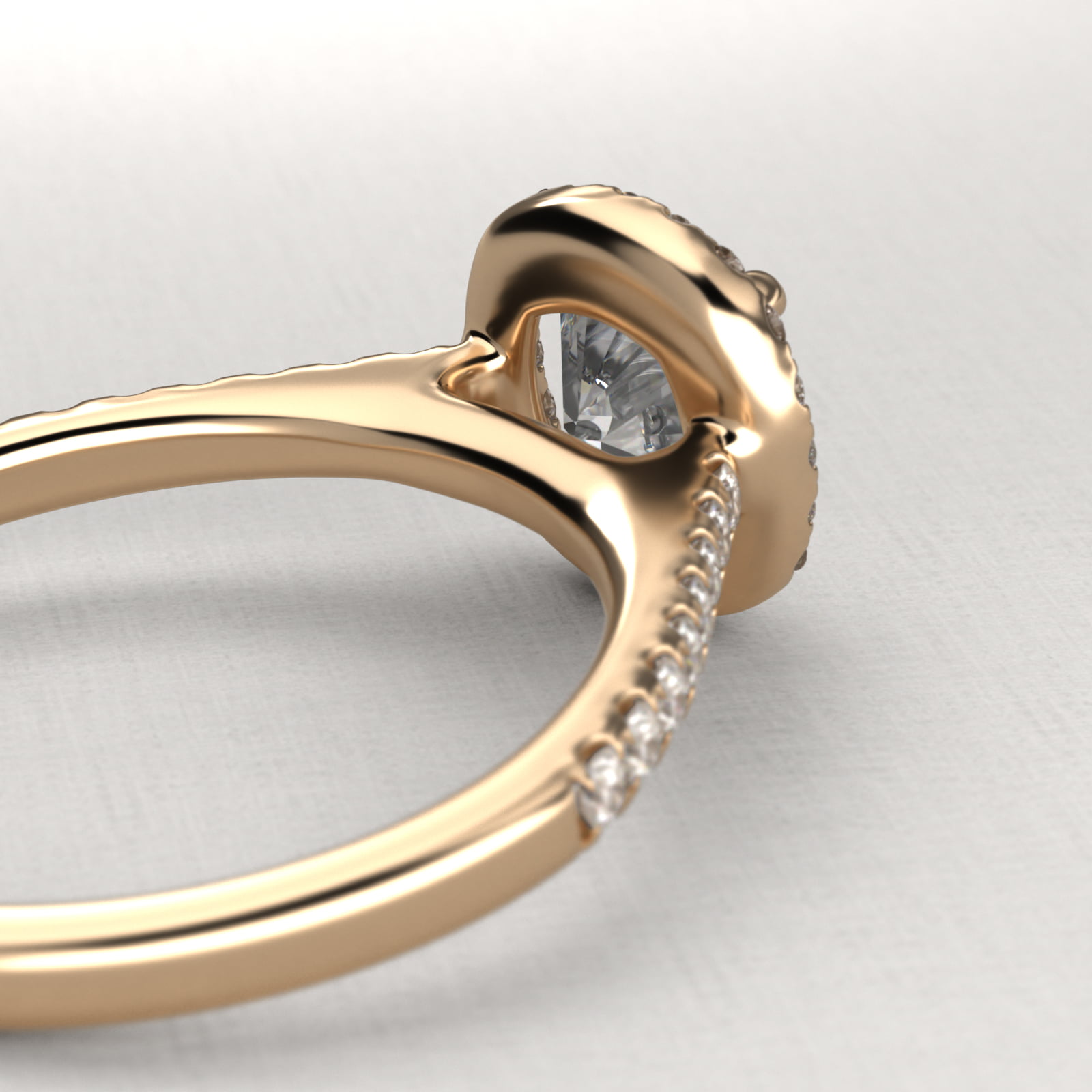 Pavé Halo And Shank Diamond Engagement Ring In 18K Yellow Gold (Cushion, Emerald, Radiant)