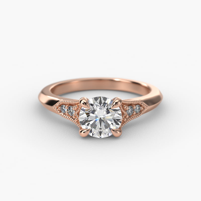 Art Deco Inspired Fleur-De-Lis Pavé Vintage-Style Engagement Ring In 14K Rose Gold