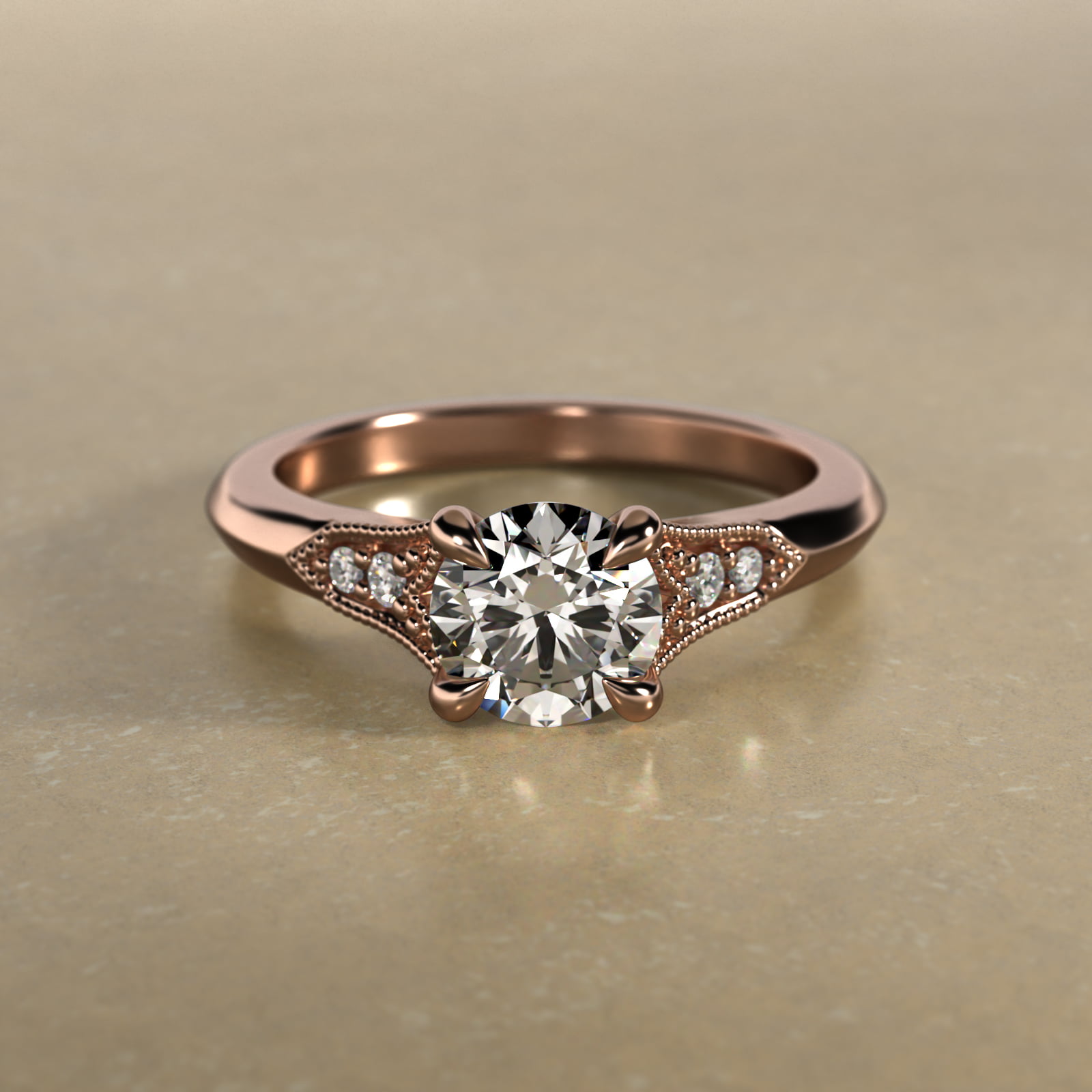Art Deco Inspired Fleur-De-Lis Pavé Vintage-Style Engagement Ring In 14K Rose Gold