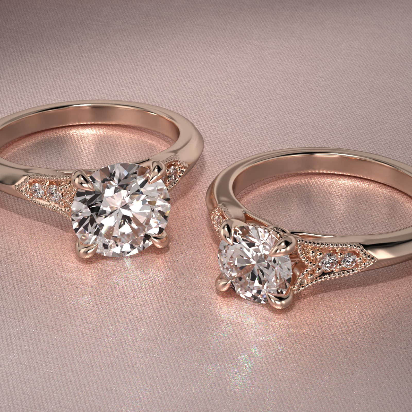 Art Deco Inspired Fleur-De-Lis Pavé Vintage-Style Engagement Ring In 14K Rose Gold