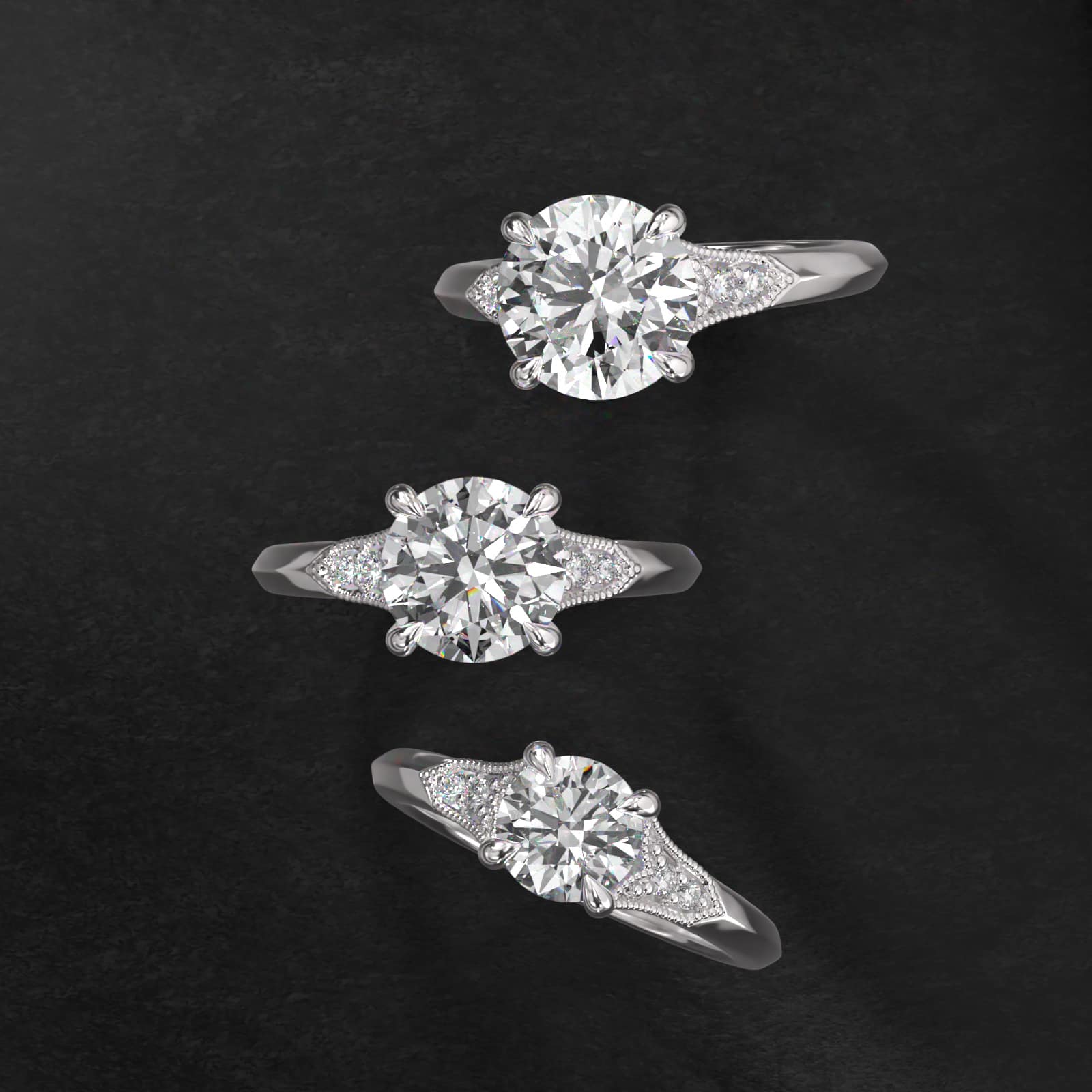 Art Deco Inspired Fleur-De-Lis Pavé Vintage-Style Engagement Ring In 18K White Gold