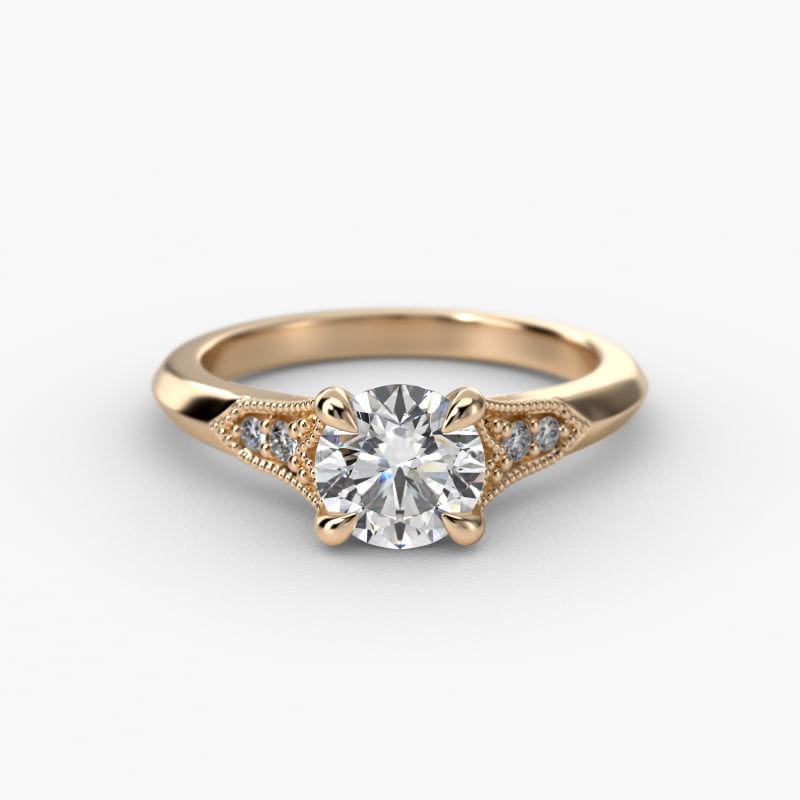 Art Deco Inspired Fleur-De-Lis Pavé Vintage-Style Engagement Ring In 14K Yellow Gold