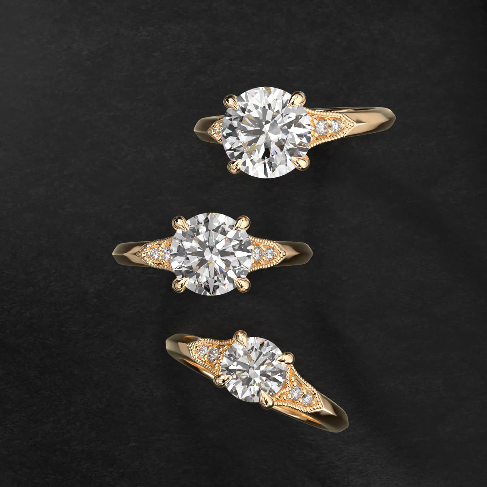 Art Deco Inspired Fleur-De-Lis Pavé Vintage-Style Engagement Ring In 14K Yellow Gold