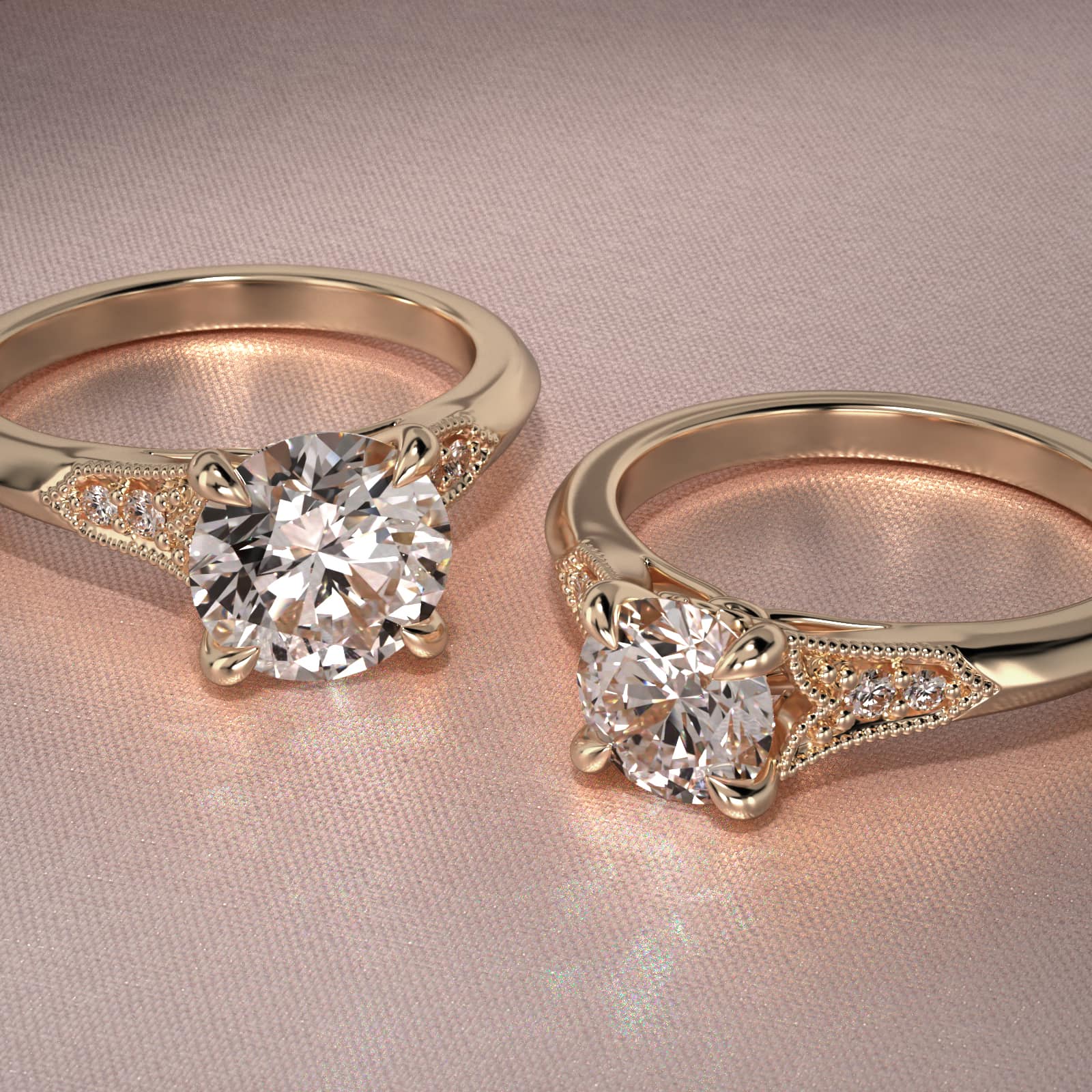 Art Deco Inspired Fleur-De-Lis Pavé Vintage-Style Engagement Ring In 18K Yellow Gold