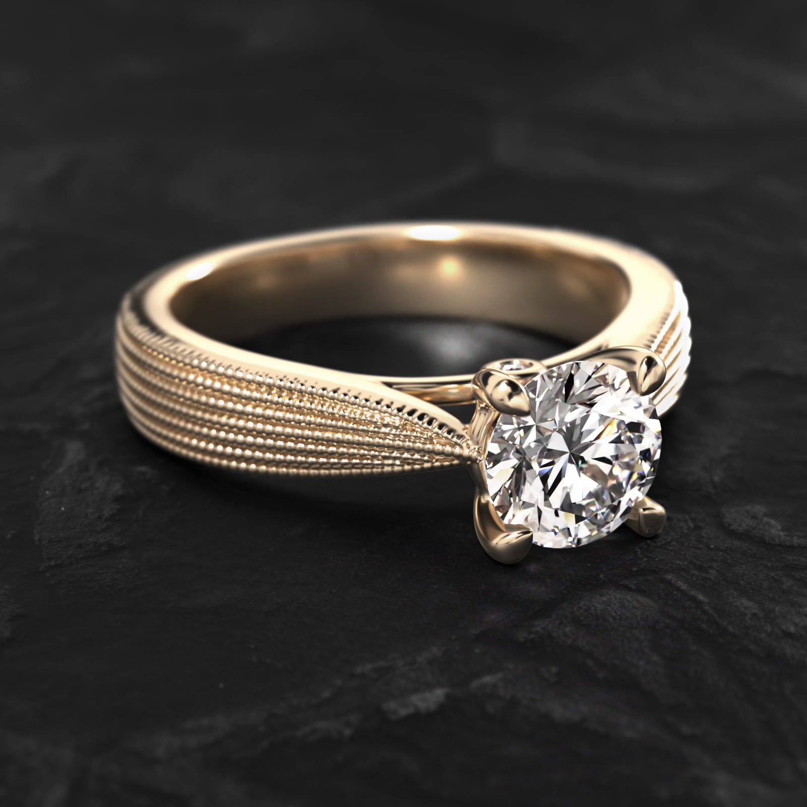 Reverse Taper Modern Milgrain Solitaire Engagement Ring In 14K Yellow Gold