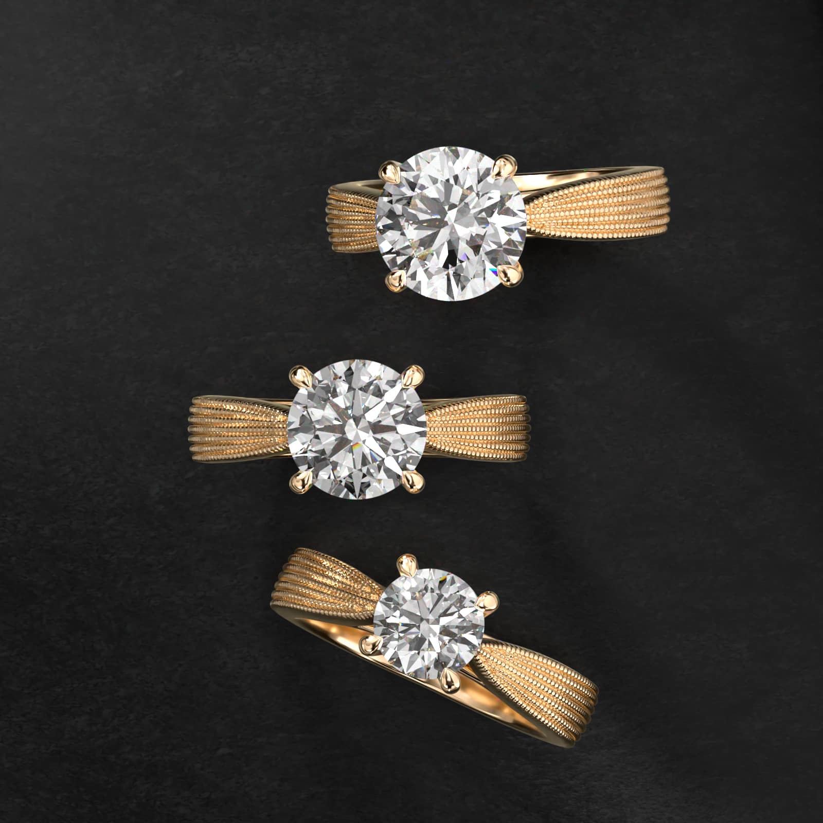 Reverse Taper Modern Milgrain Solitaire Engagement Ring In 14K Yellow Gold