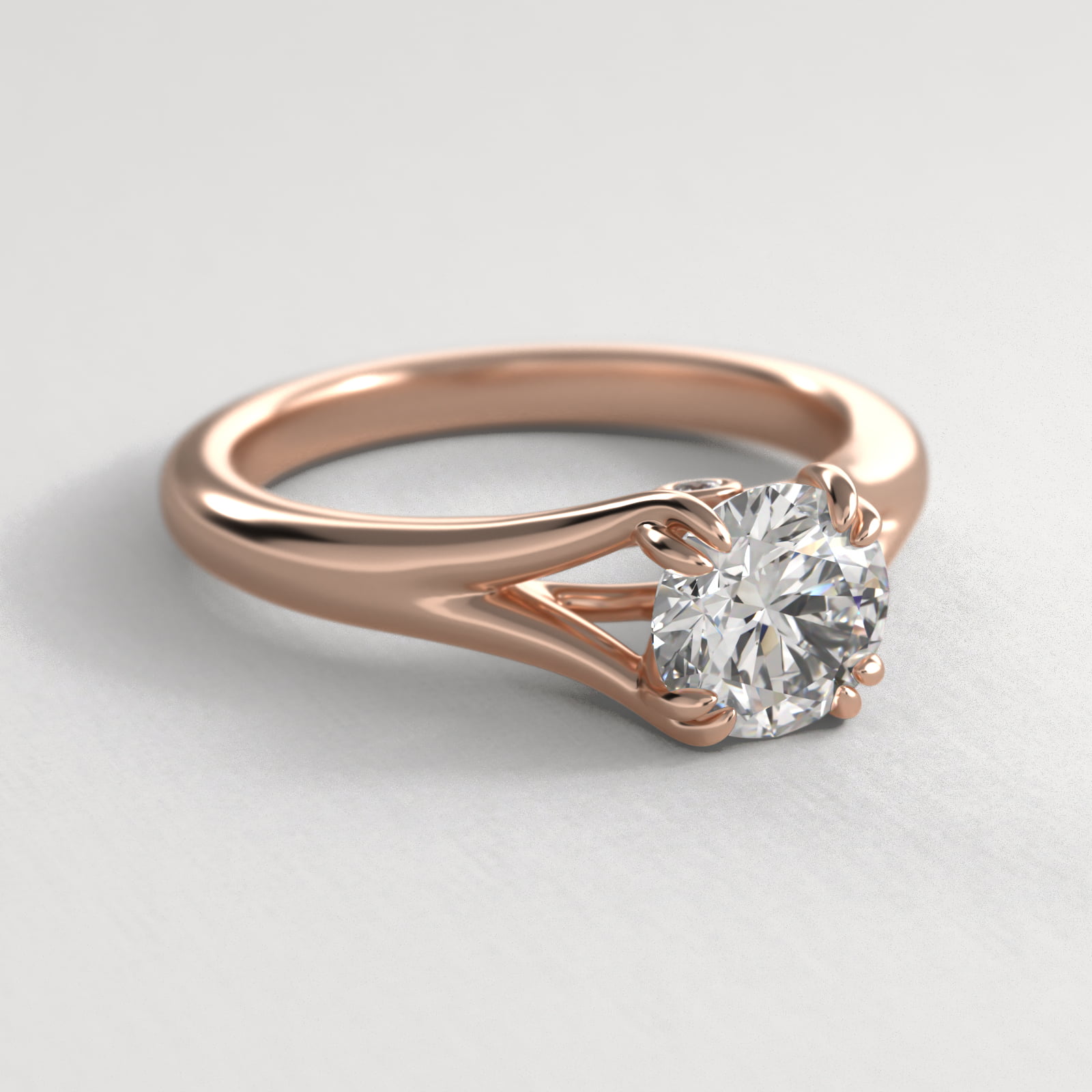 Split Shank Double Claw Solitaire Engagement Ring In 14K Rose Gold