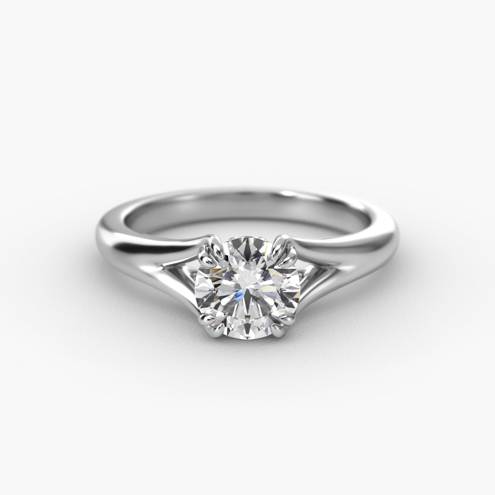 Split Shank Double Claw Solitaire Engagement Ring In 18K White Gold