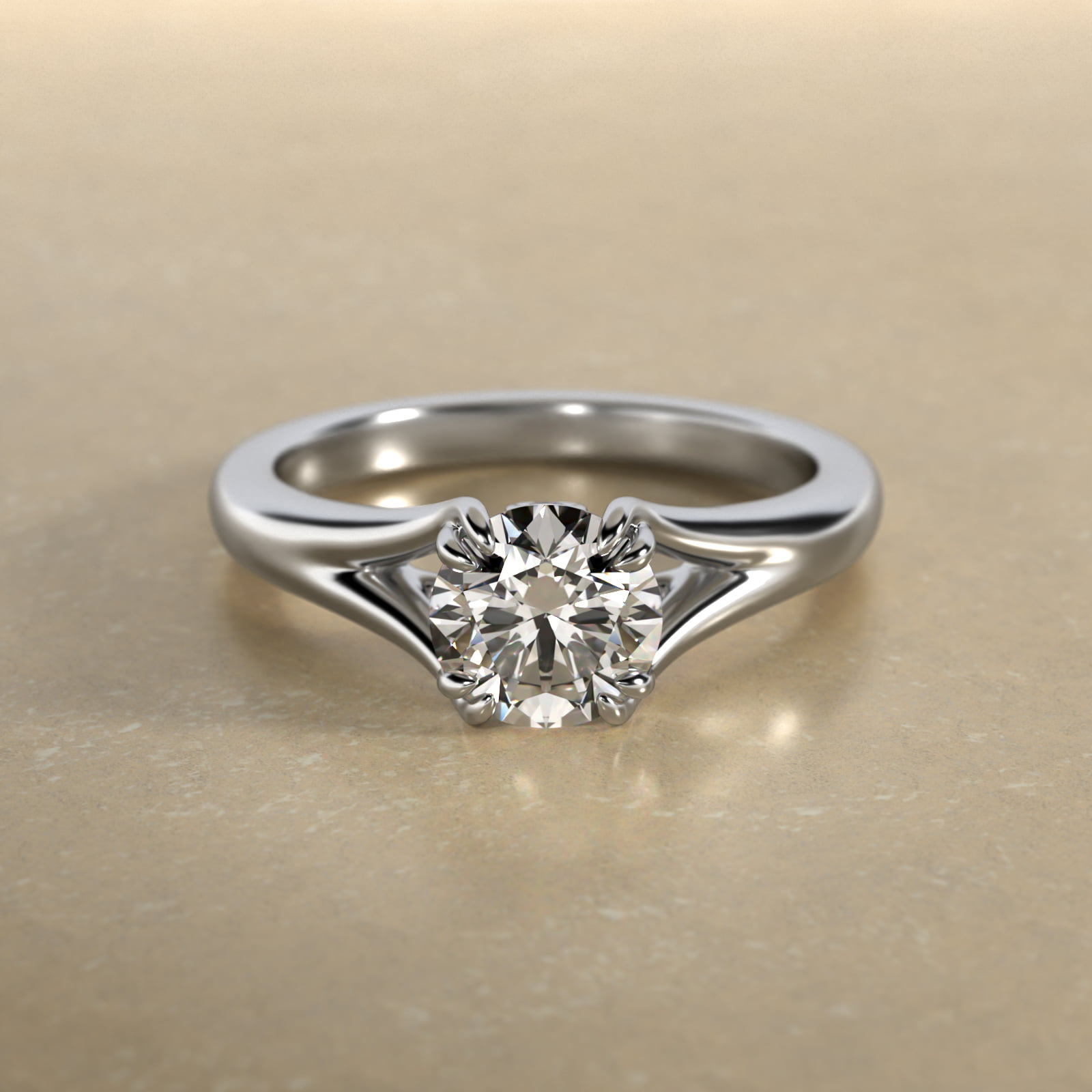 Split Shank Double Claw Solitaire Engagement Ring In 14K White Gold