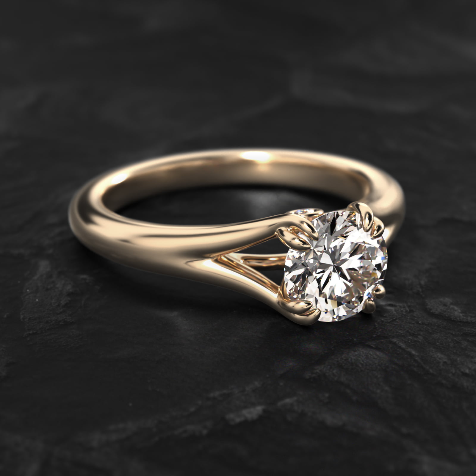 Split Shank Double Claw Solitaire Engagement Ring In 18K Yellow Gold