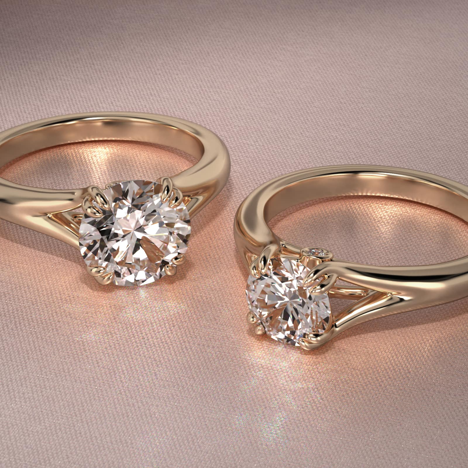 Split Shank Double Claw Solitaire Engagement Ring In 18K Yellow Gold