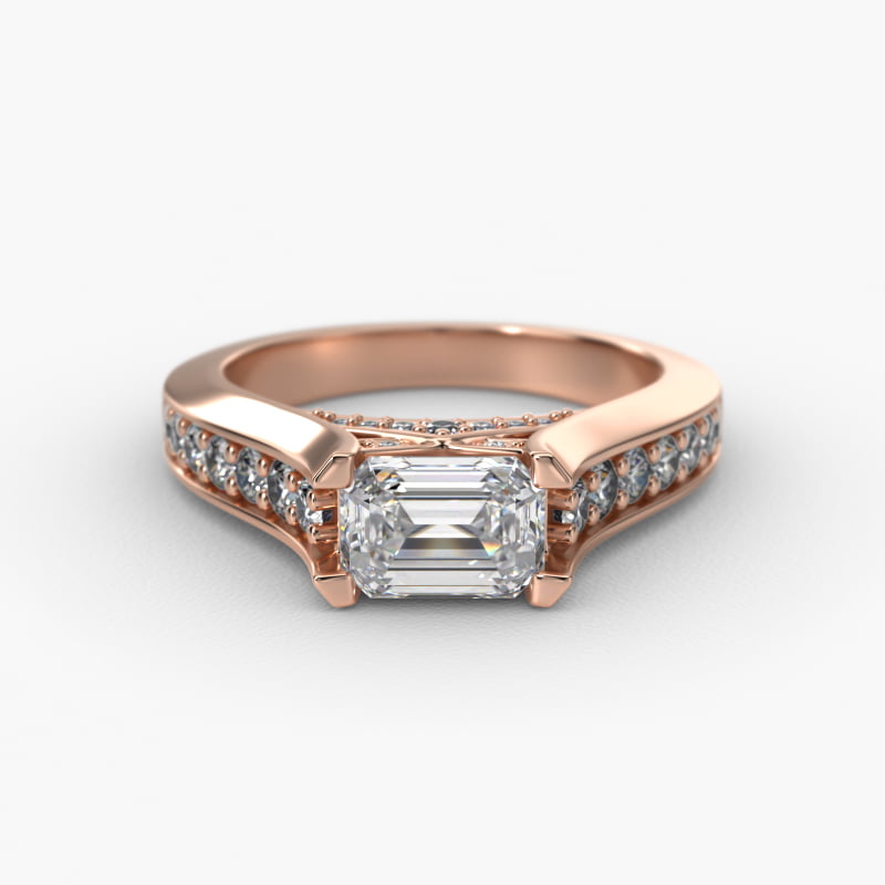 East West Graduated Pavé Diamond Engagement Ring In 14K Rose Gold