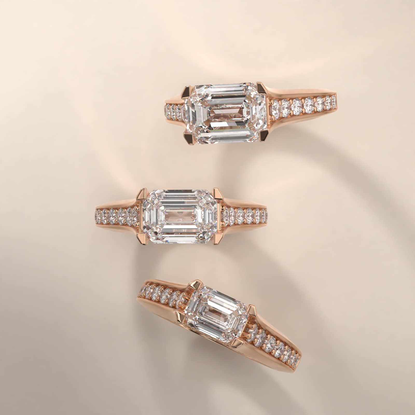 East West Graduated Pavé Diamond Engagement Ring In 14K Rose Gold