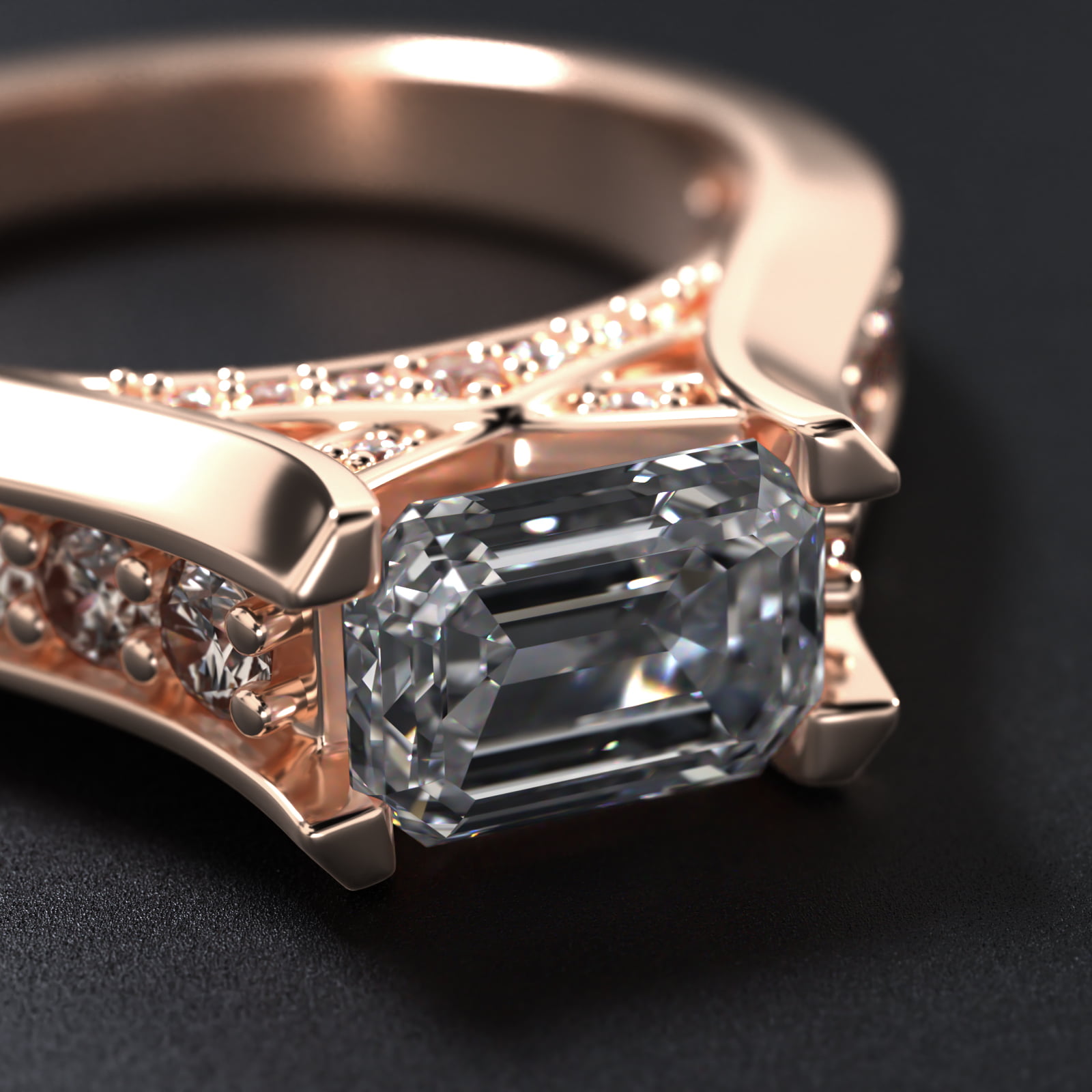 East West Graduated Pavé Diamond Engagement Ring In 14K Rose Gold