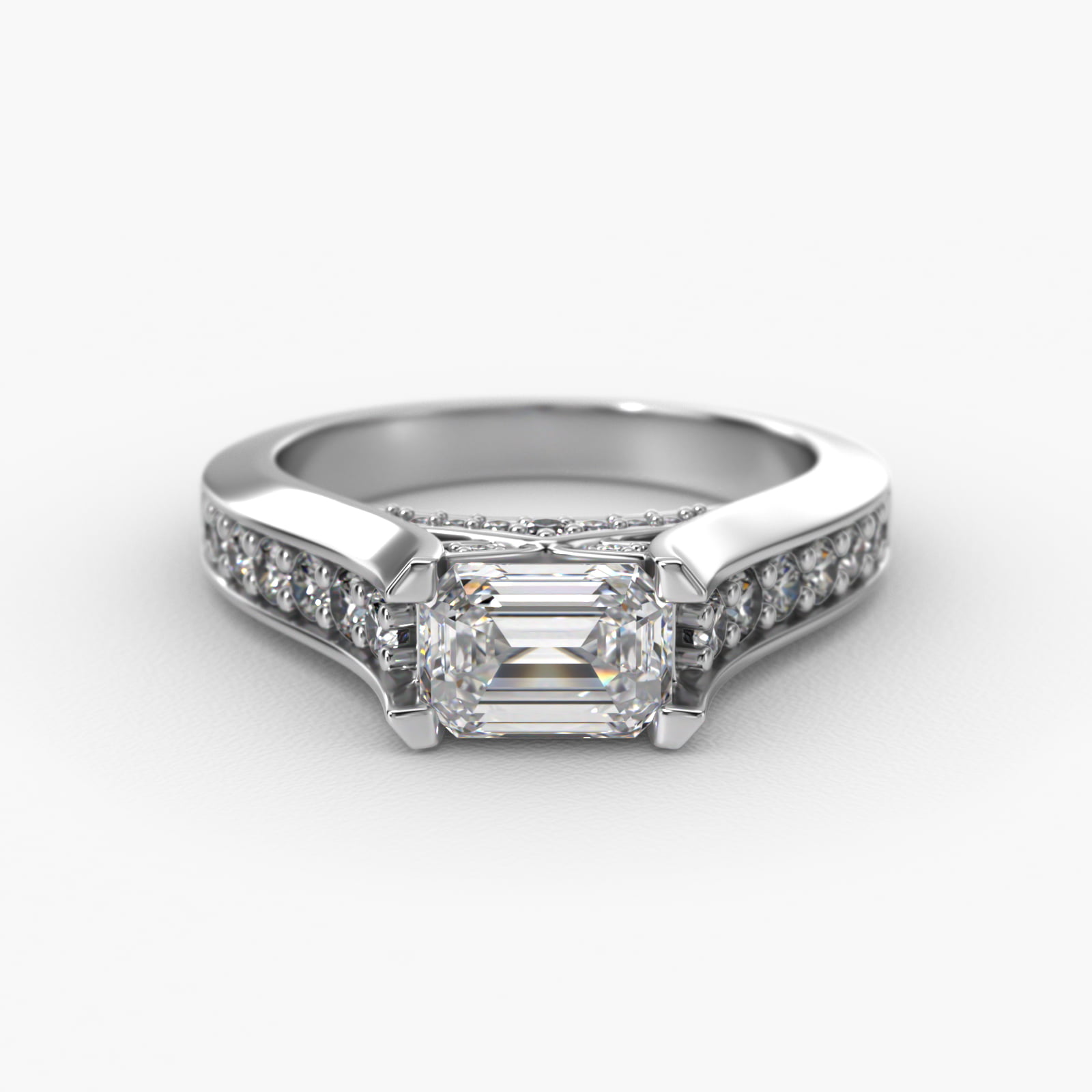 East West Graduated Pavé Diamond Engagement Ring In Platinum