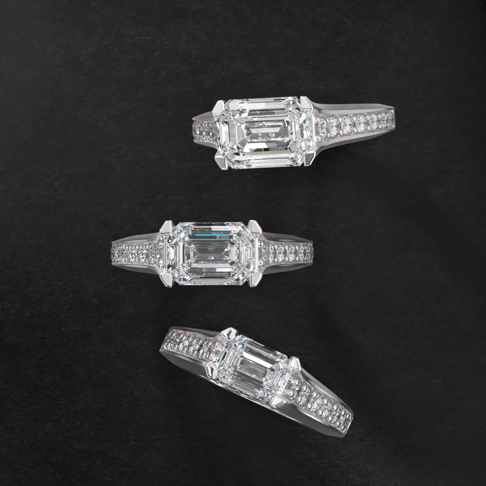 East West Graduated Pavé Diamond Engagement Ring In 14K White Gold