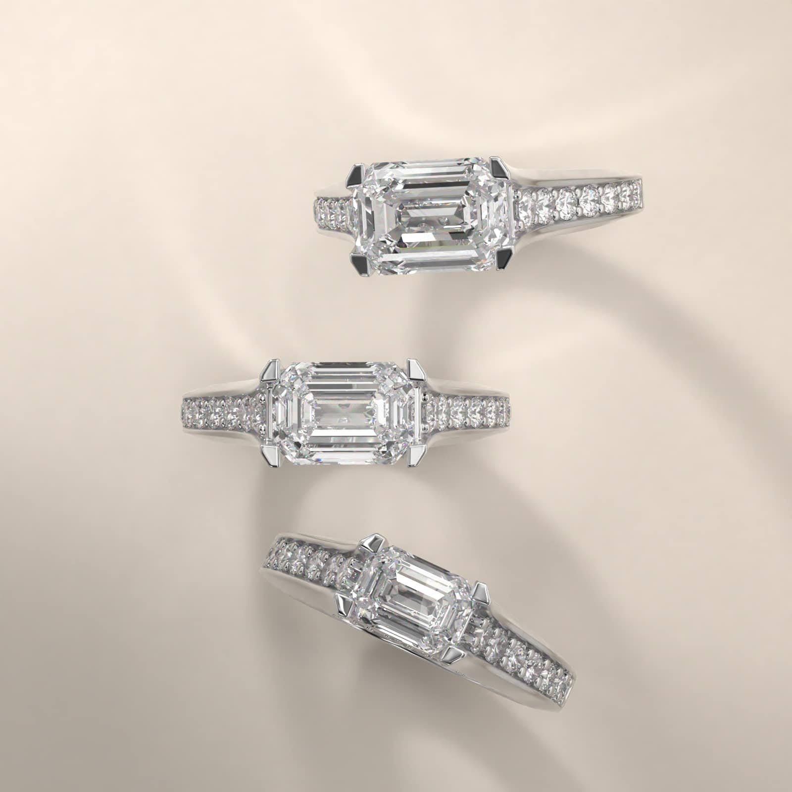 East West Graduated Pavé Diamond Engagement Ring In 18K White Gold