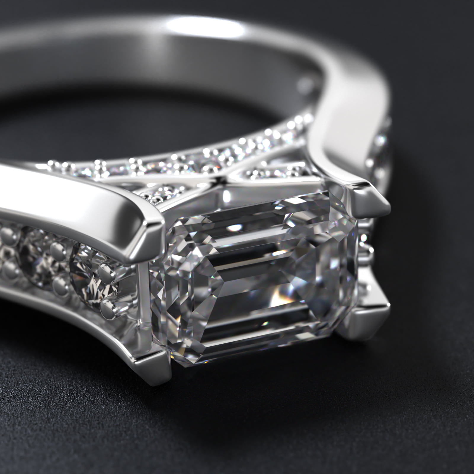 East West Graduated Pavé Diamond Engagement Ring In 14K White Gold