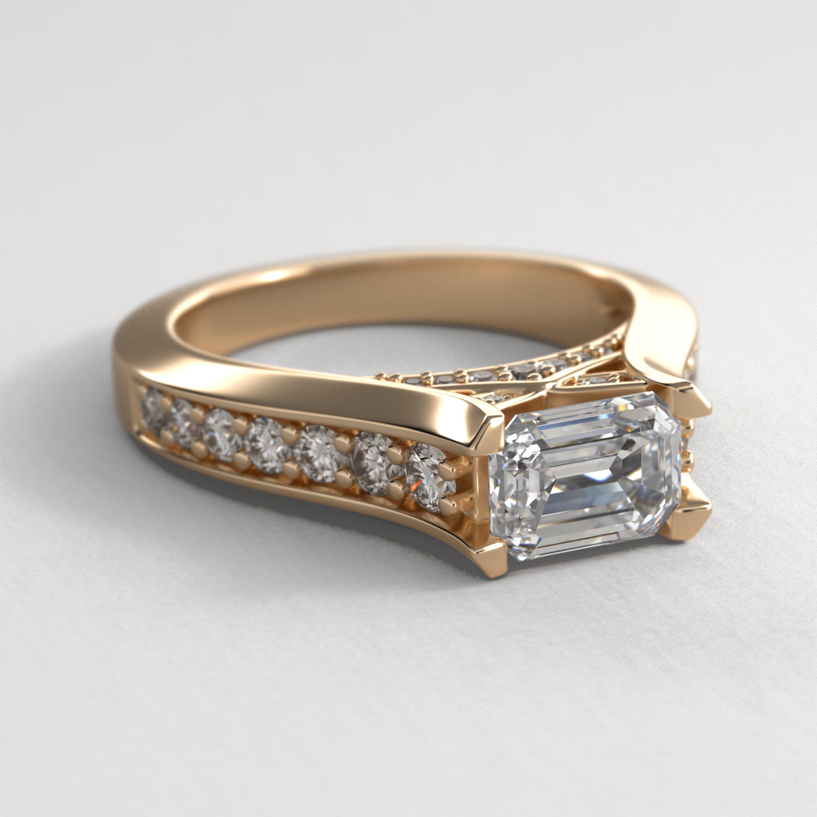 East West Graduated Pavé Diamond Engagement Ring In 18K Yellow Gold