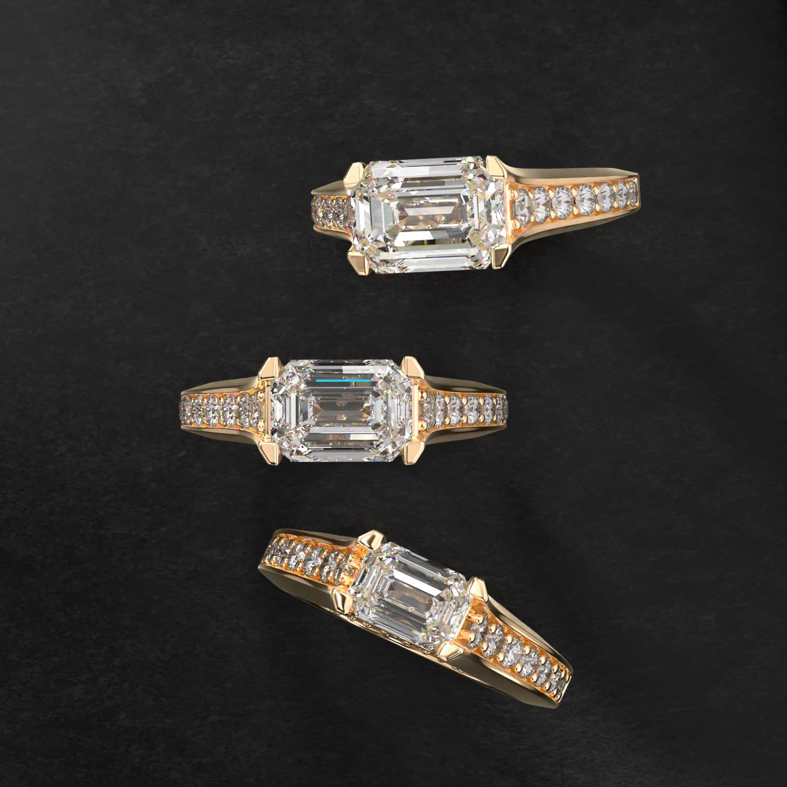 East West Graduated Pavé Diamond Engagement Ring In 18K Yellow Gold