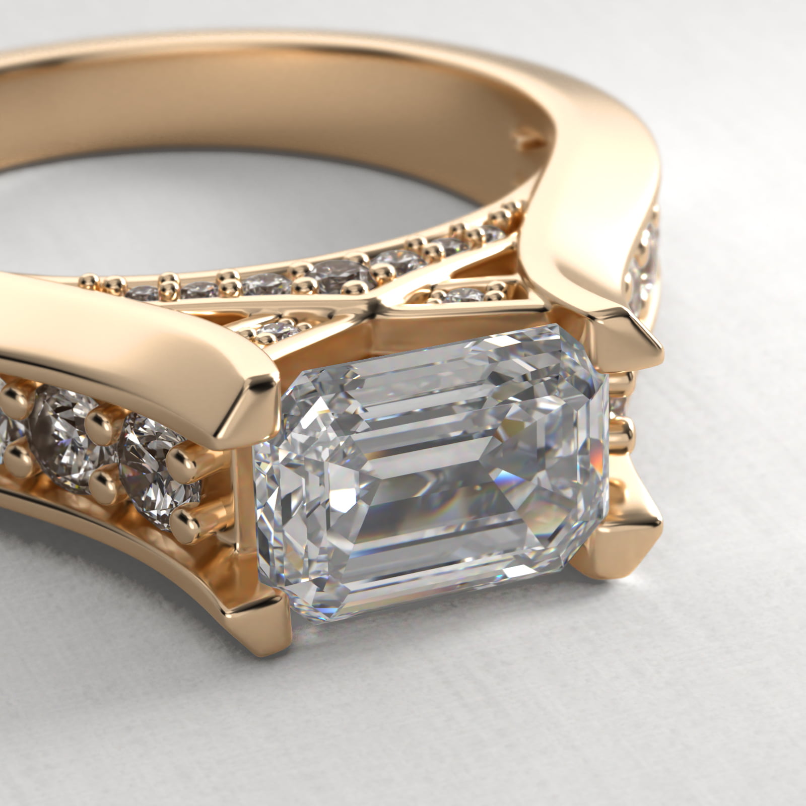 East West Graduated Pavé Diamond Engagement Ring In 14K Yellow Gold