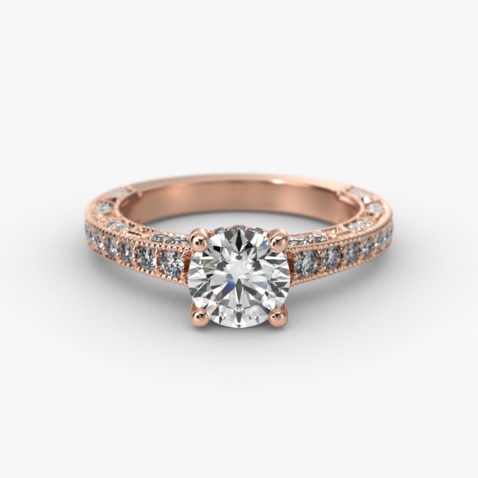 Milgrain Lace Pavé Vintage-Style Engagement Ring In 14K Rose Gold