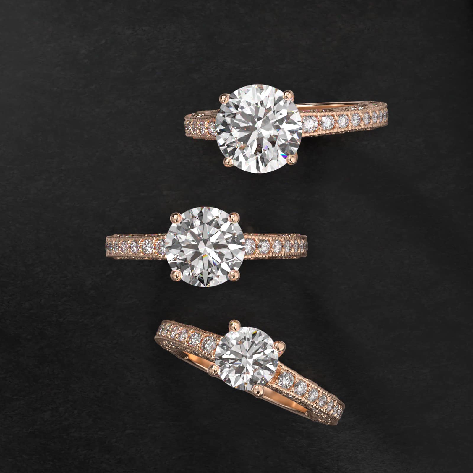 Milgrain Lace Pavé Vintage-Style Engagement Ring In 14K Rose Gold