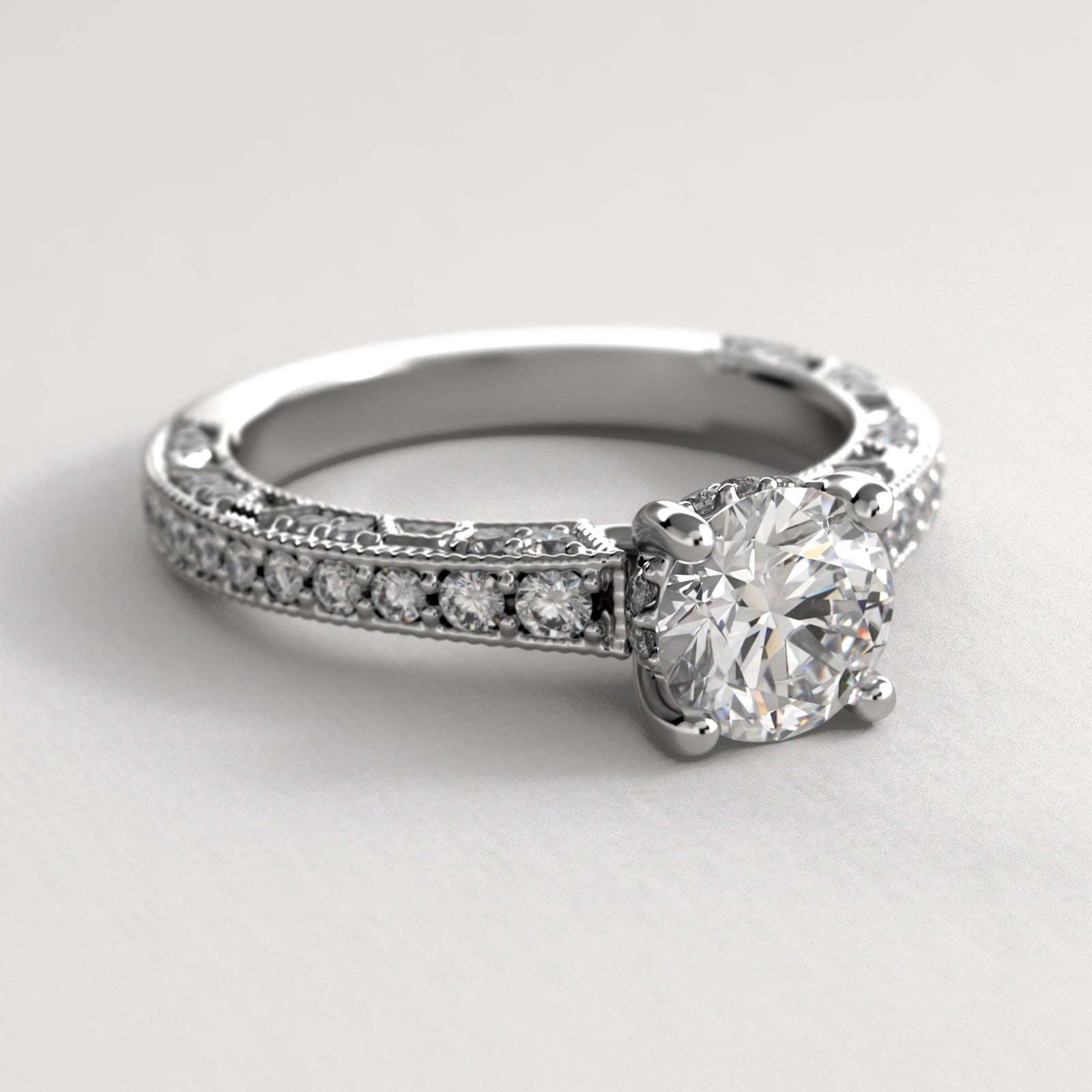 Milgrain Lace Pavé Vintage-Style Engagement Ring In Platinum