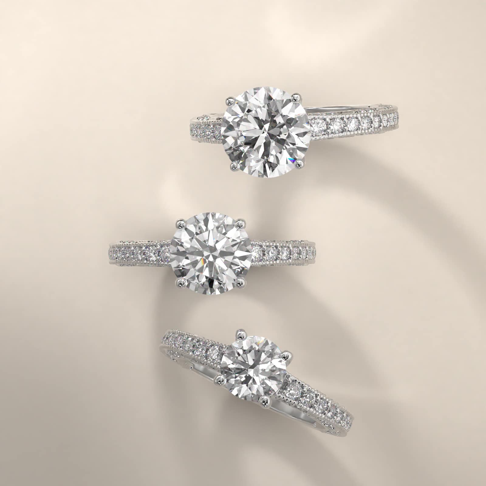 Milgrain Lace Pavé Vintage-Style Engagement Ring In 18K White Gold