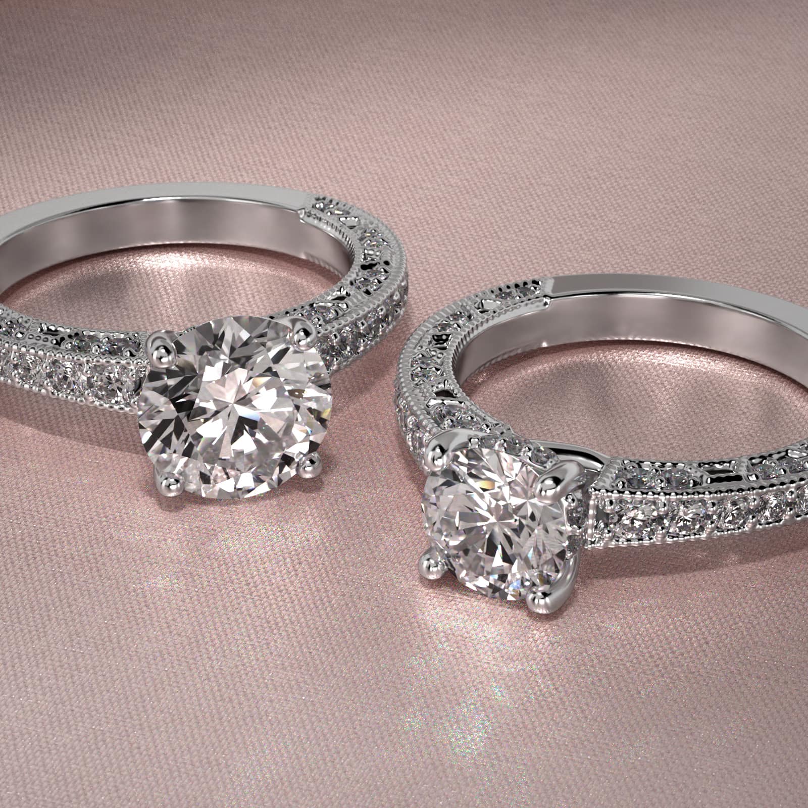 Milgrain Lace Pavé Vintage-Style Engagement Ring In Platinum