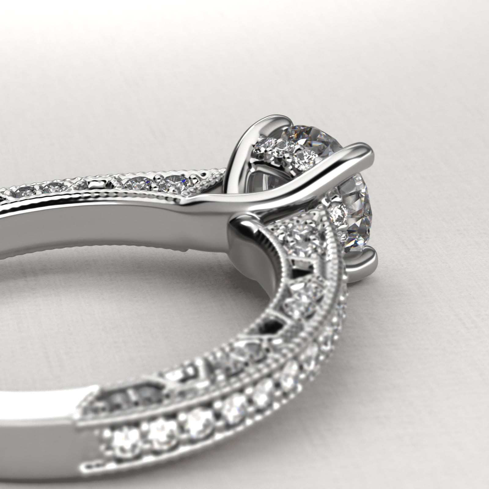 Milgrain Lace Pavé Vintage-Style Engagement Ring In Platinum