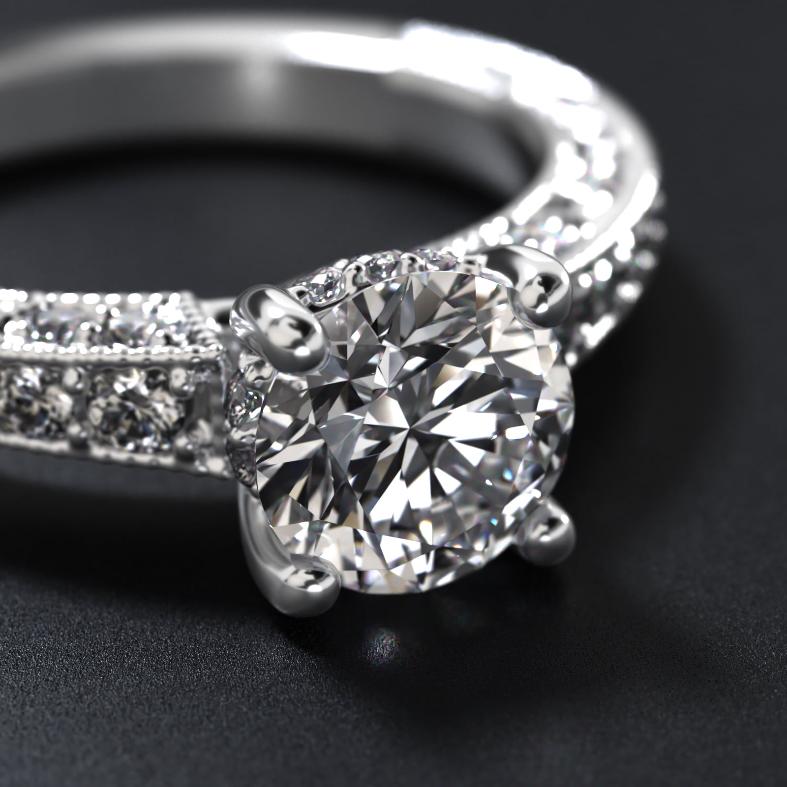 Milgrain Lace Pavé Vintage-Style Engagement Ring In 18K White Gold