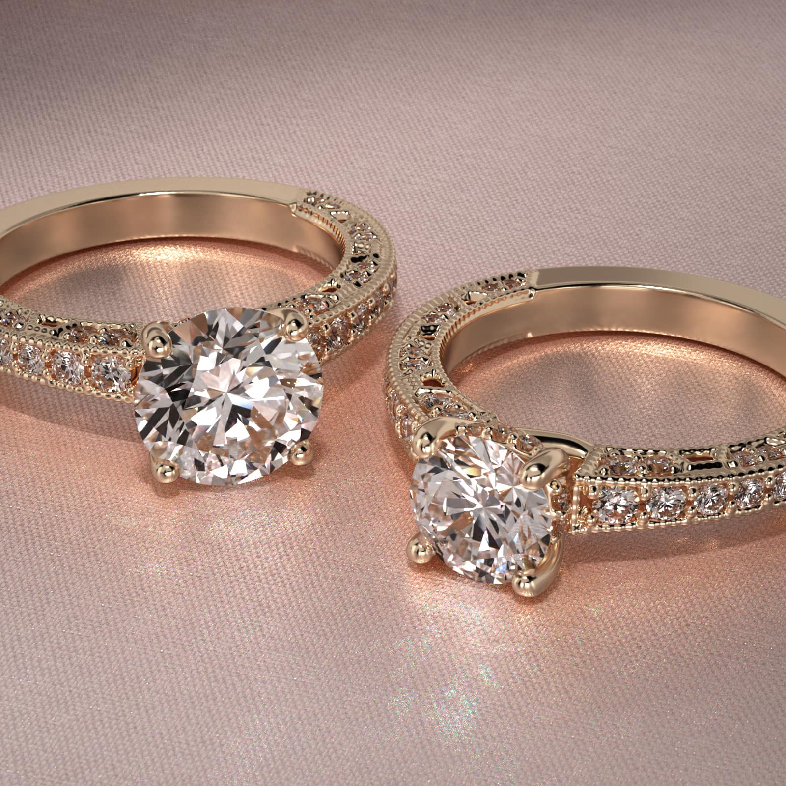 Milgrain Lace Pavé Vintage-Style Engagement Ring In 18K Yellow Gold