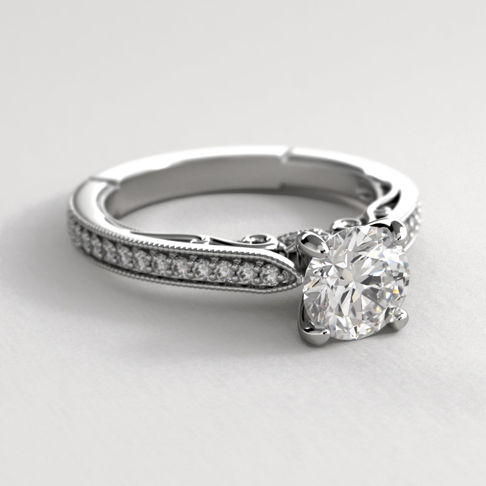 Enchanted Scroll Vintage-Style Engagement Ring In 14K White Gold