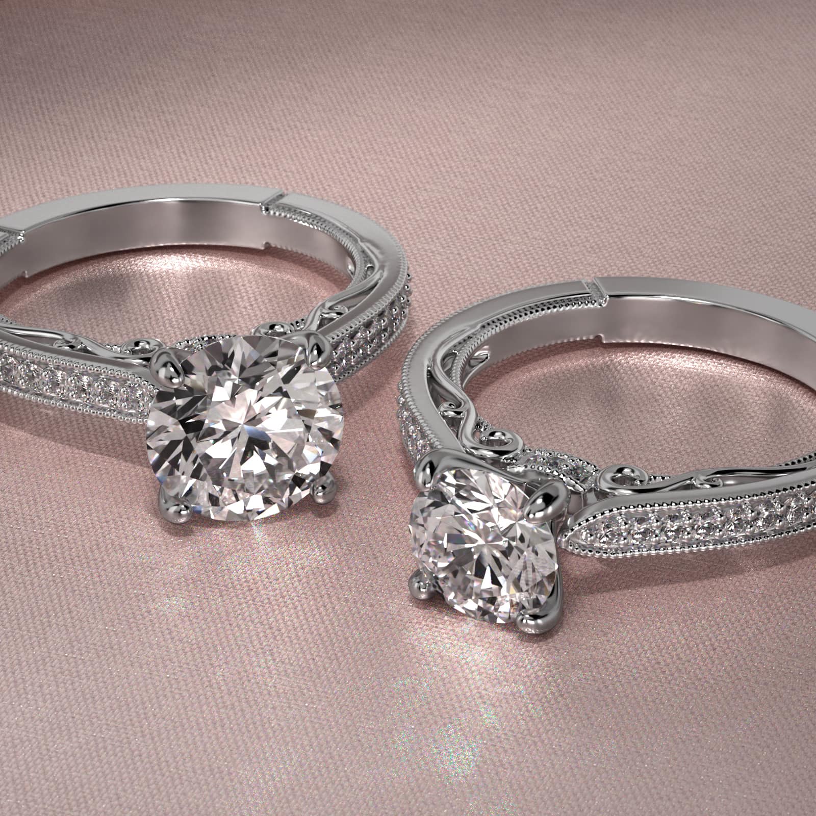 Enchanted Scroll Vintage-Style Engagement Ring In 14K White Gold