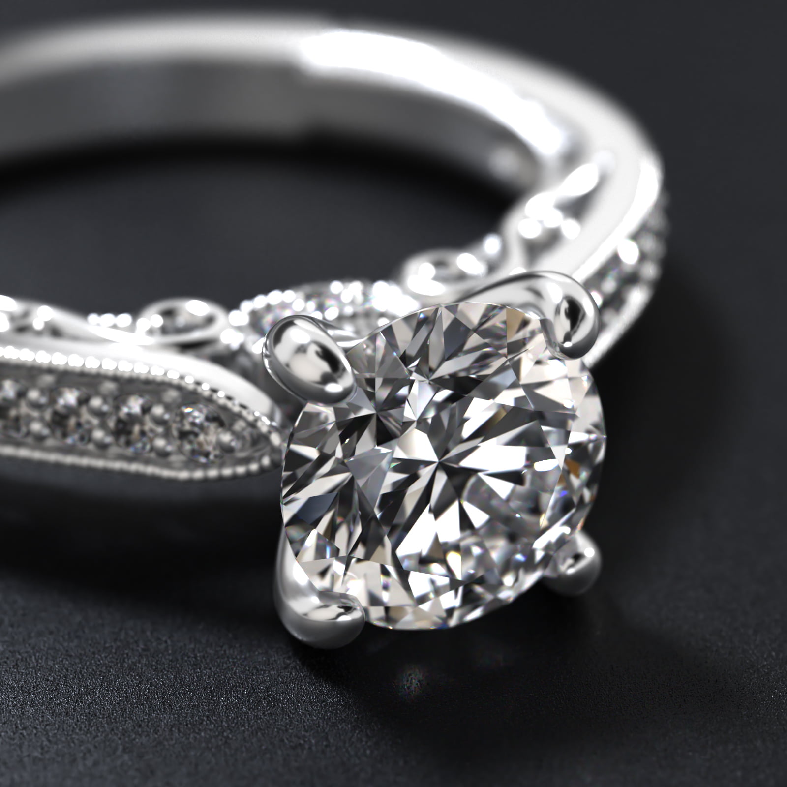 Enchanted Scroll Vintage-Style Engagement Ring In 14K White Gold