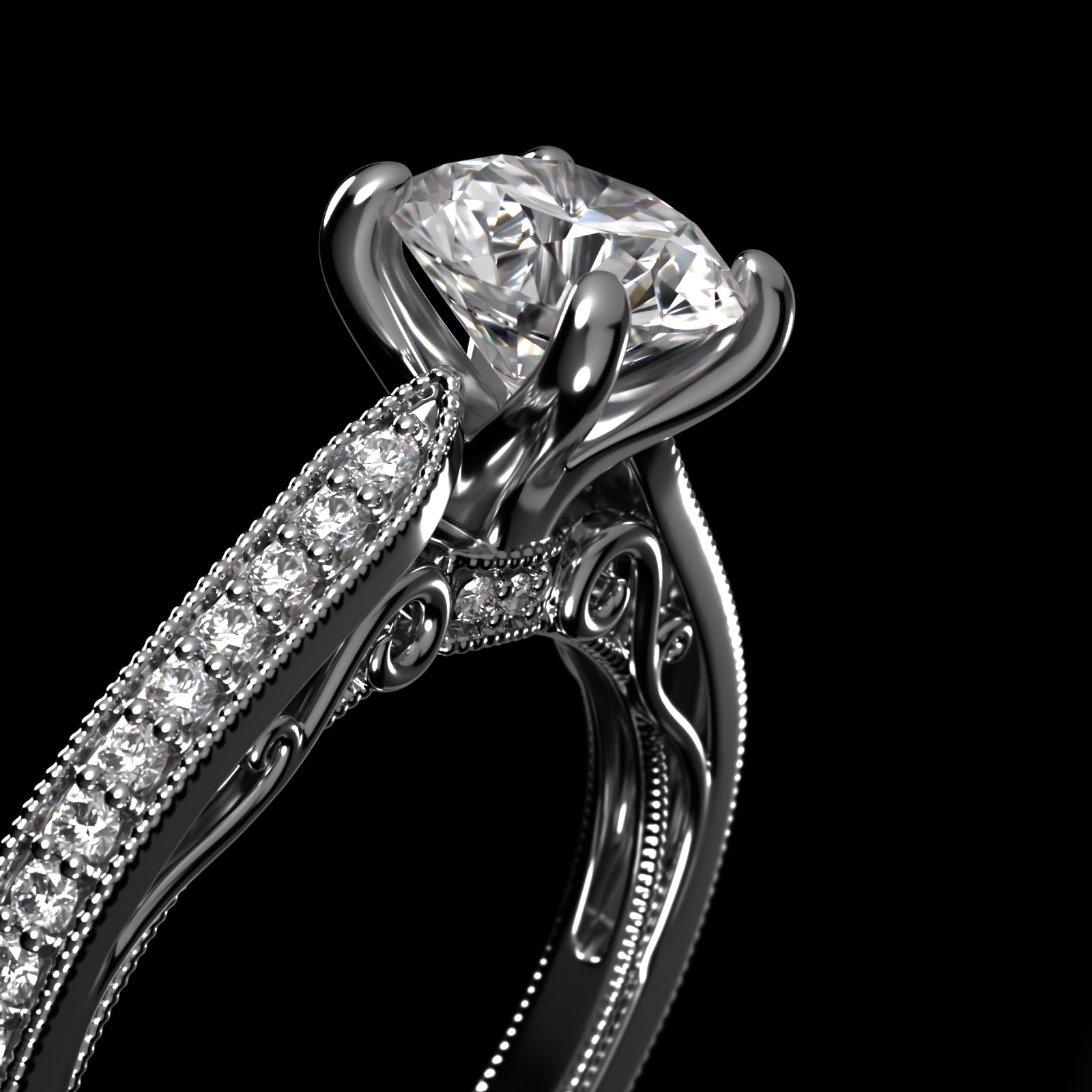 Enchanted Scroll Vintage-Style Engagement Ring In Platinum