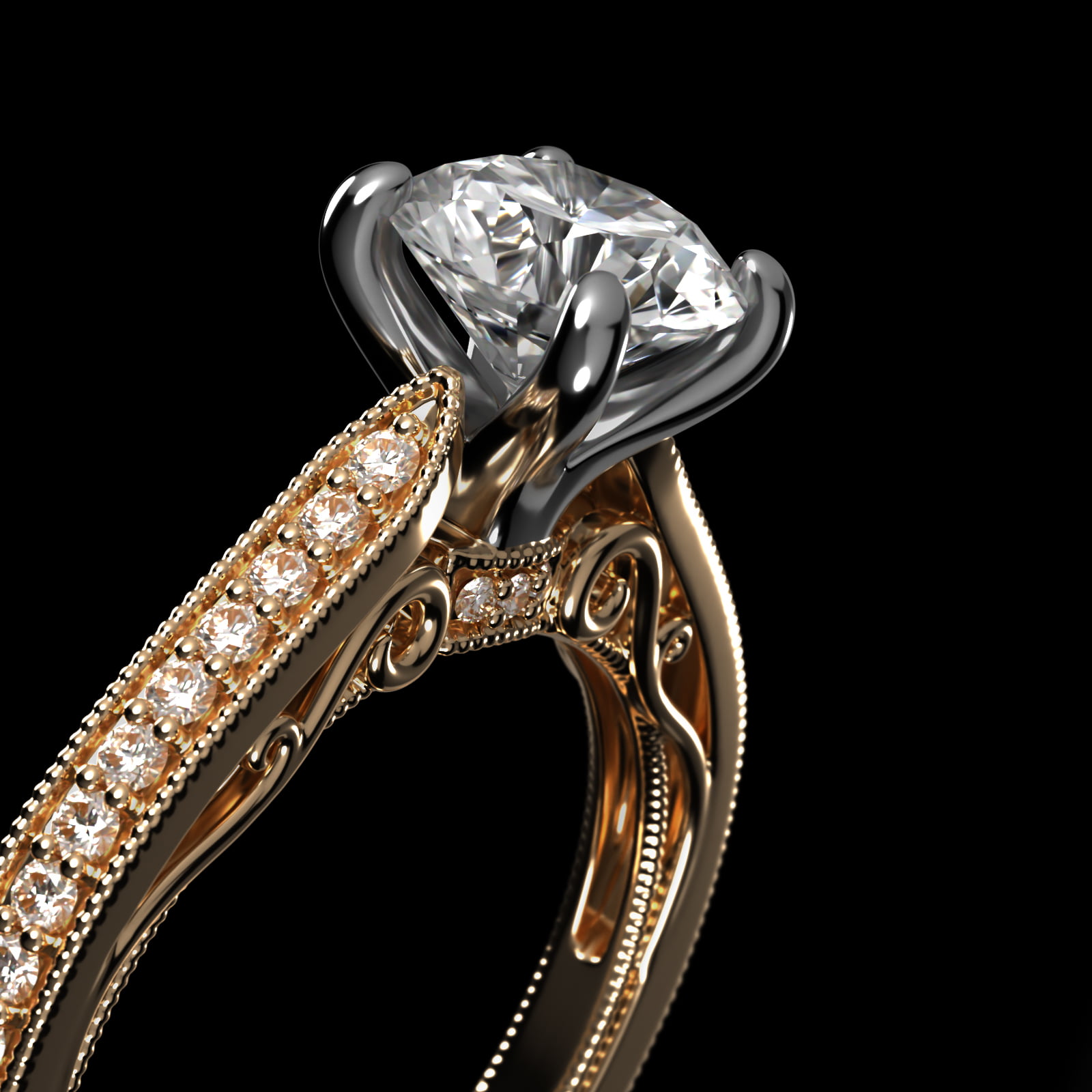 Enchanted Scroll Vintage-Style Engagement Ring In 14K Yellow Gold