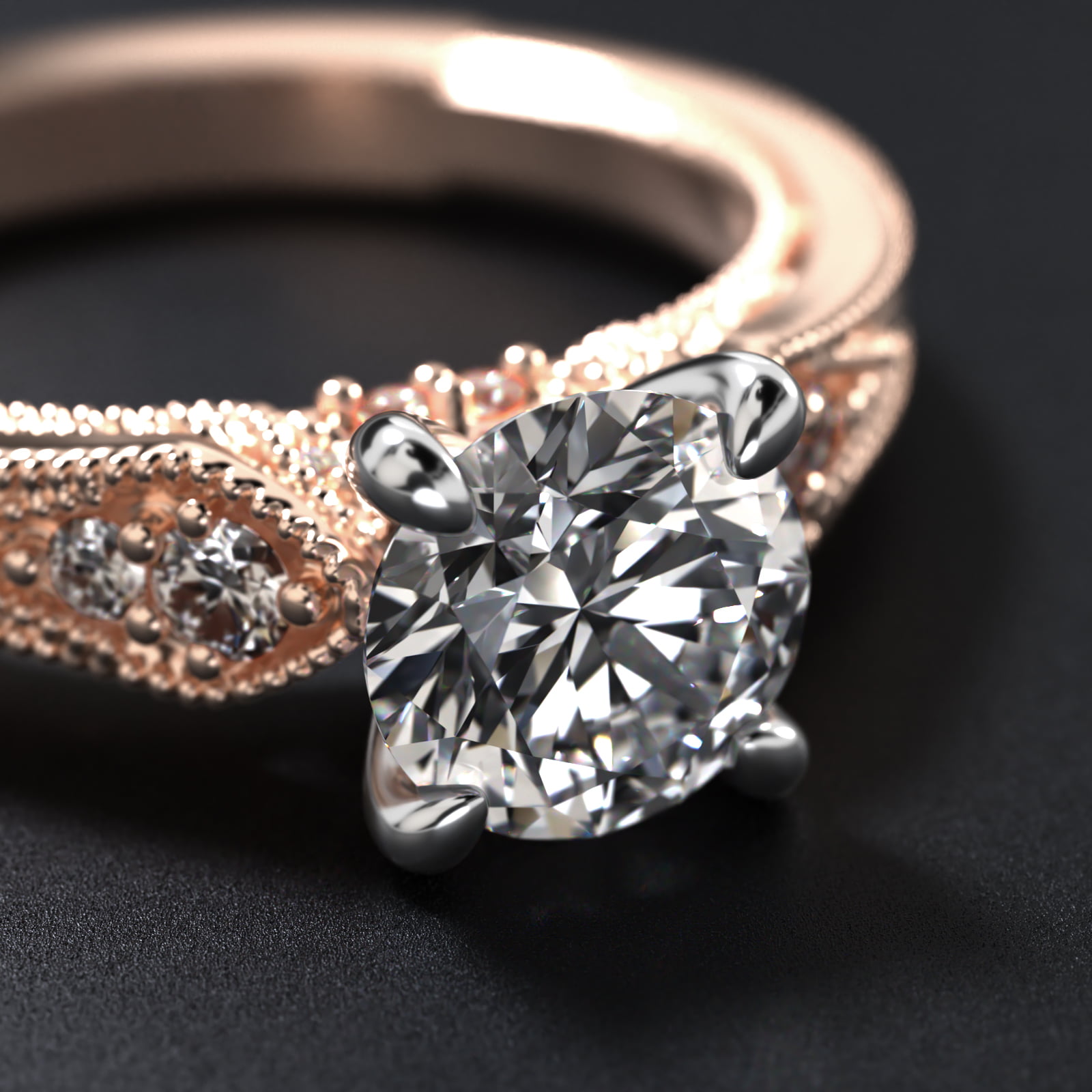 Paisley Surprise Vintage-Style Engagement Ring In 14K Rose Gold