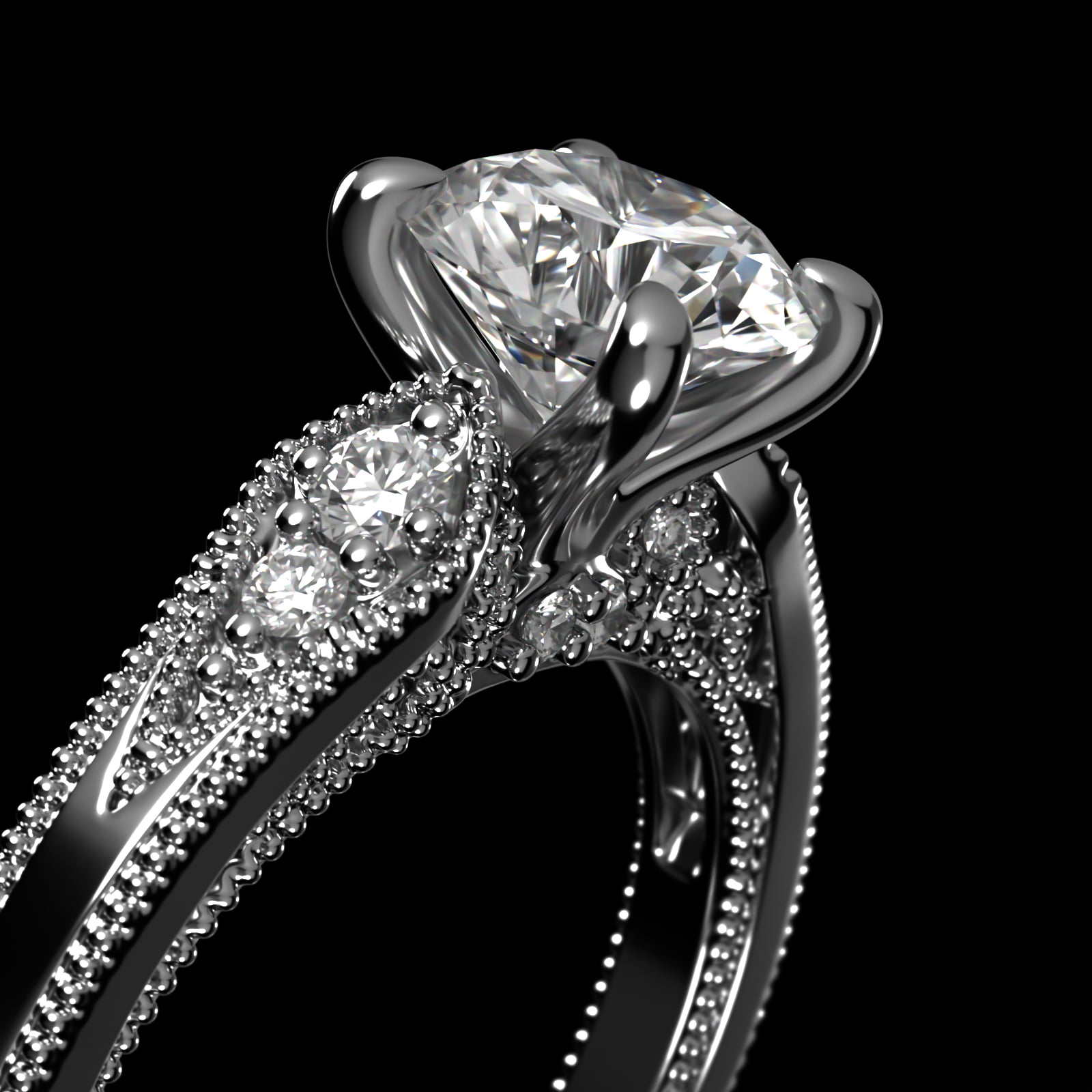 Paisley Surprise Vintage-Style Engagement Ring In 18K White Gold