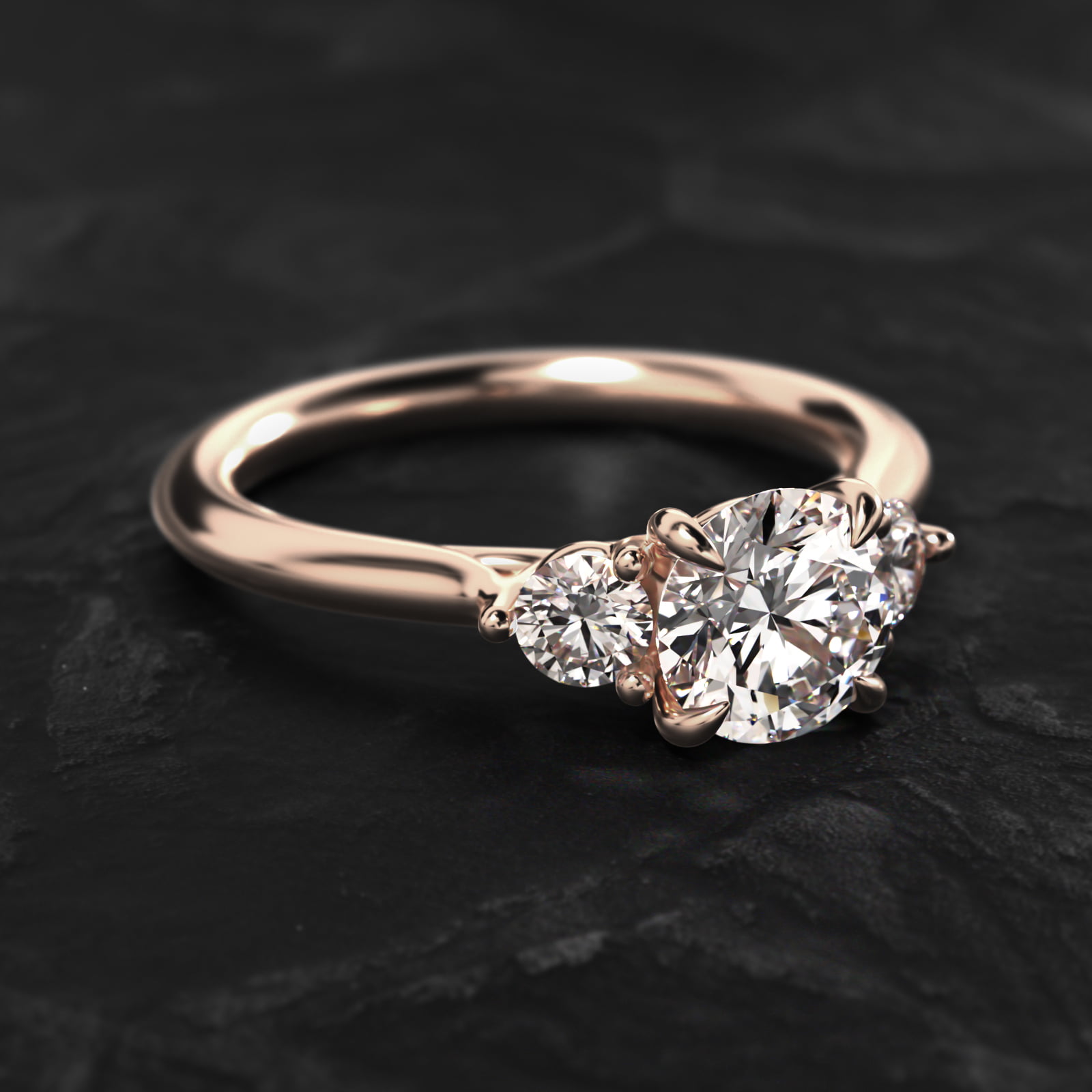 Classic Round Lab-Grown Diamond Three Stone Engagement Ring In 14K Rose Gold