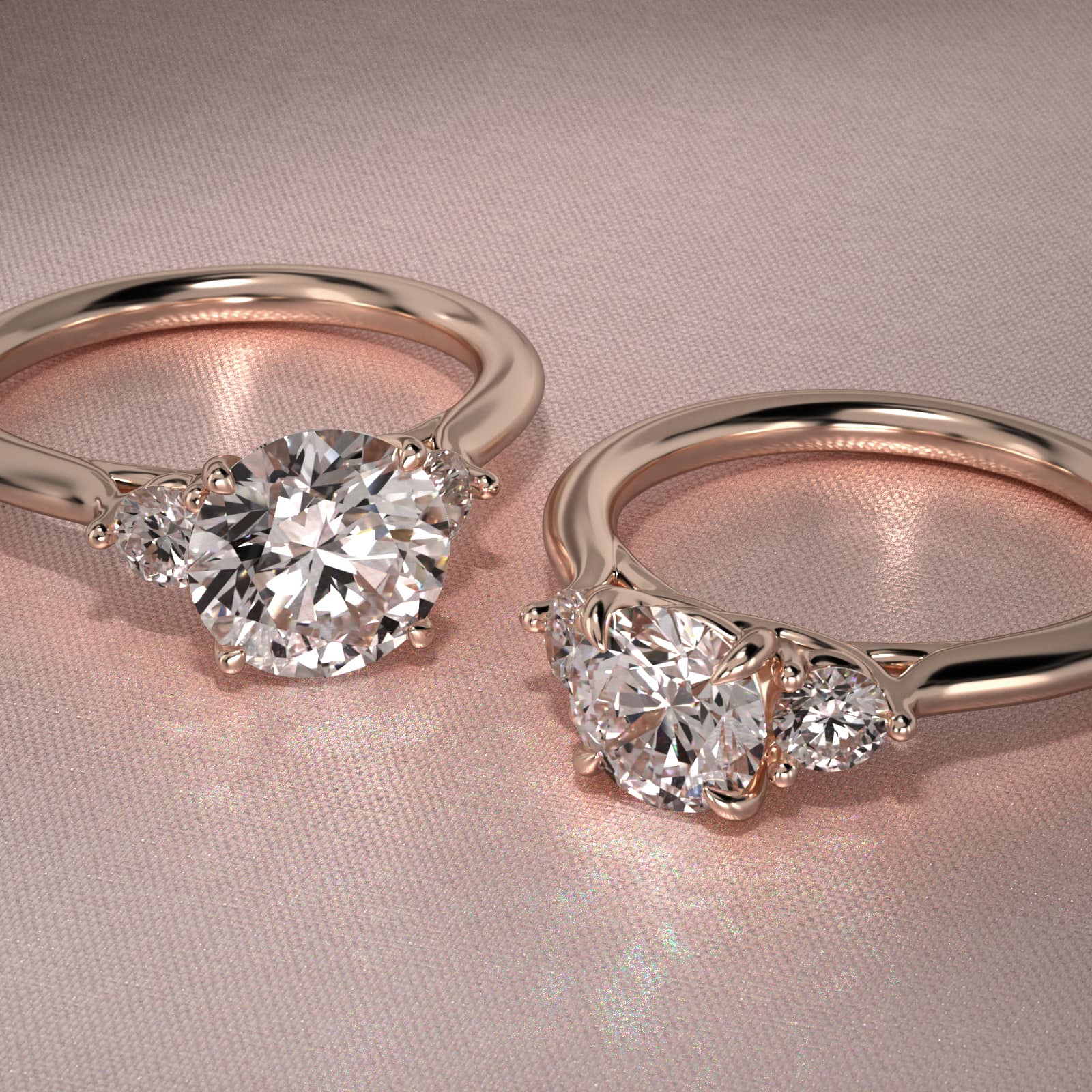 Classic Round Diamond Three Stone Engagement Ring In 14K Rose Gold