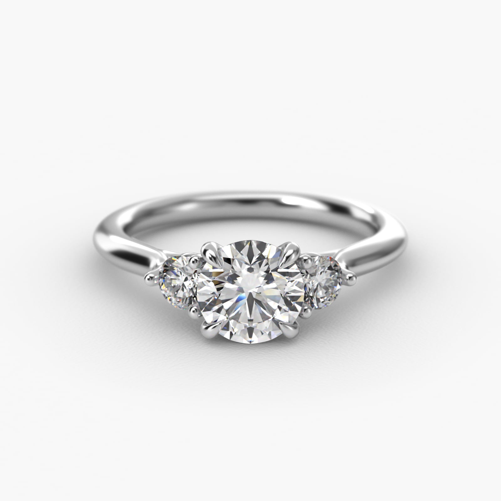 Classic Round Diamond Three Stone Engagement Ring In 14K White Gold